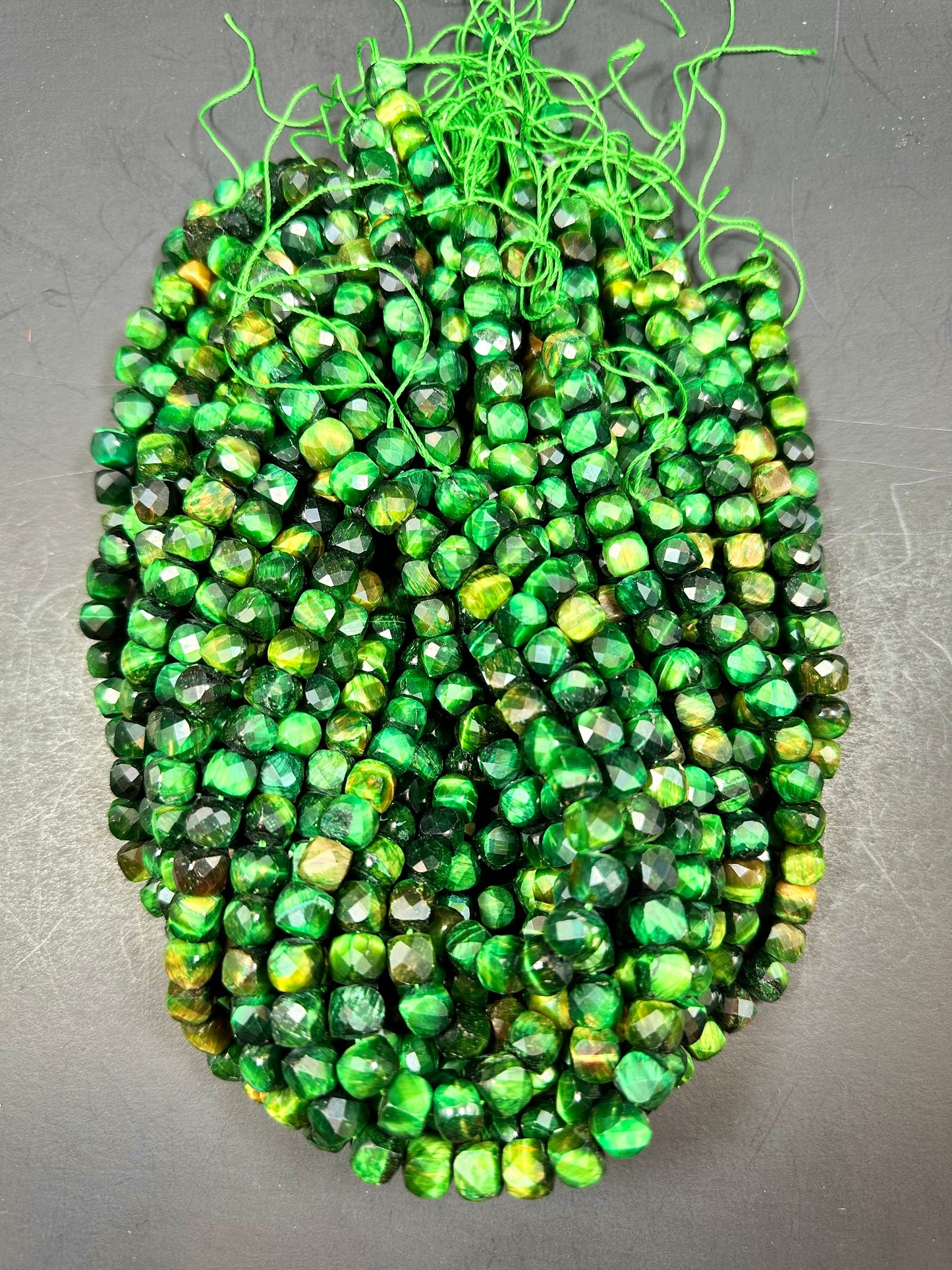 NATURAL Green Tiger Eye Gemstone Faceted 5mm 8mm Cube Shape Bead. Gorgeous Green Color Tiger Eye Loose Beads, Amazing Quality Full Strand 15.5"