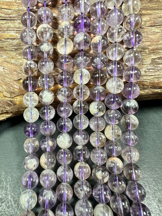 Natural Super 7 Gemstone Bead 6mm 8mm 10mm Round Bead, Beautiful Purple Clear Color Super 7 Gemstone Bead Full Strand 15.5"