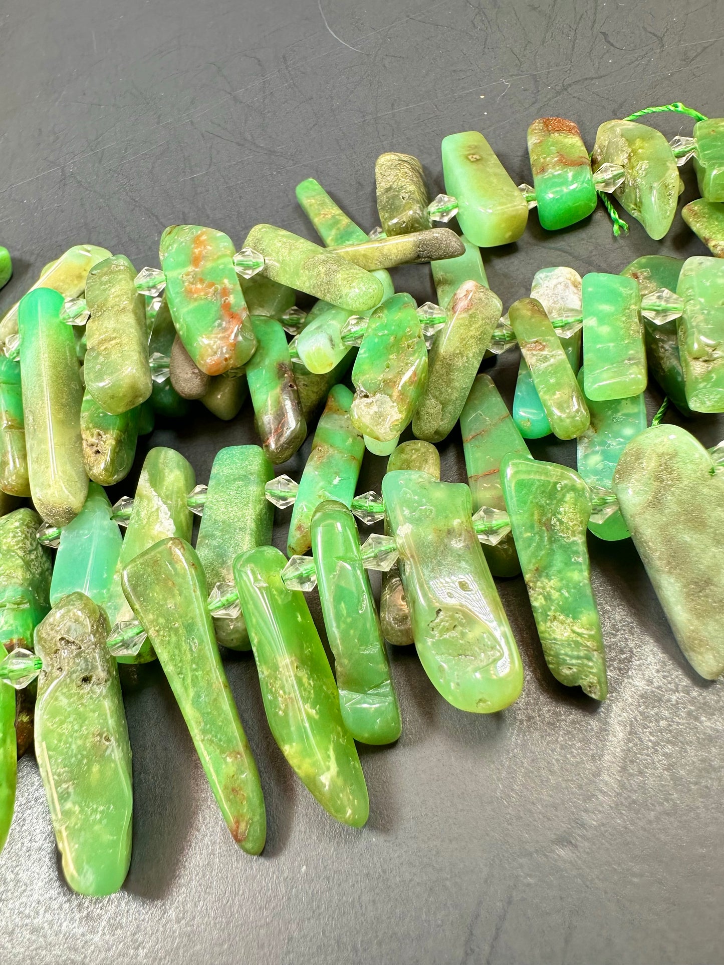 AAA NATURAL Chrysoprase Gemstone Bead, Graduated Stick Shape Bead. Gorgeous Jade Green Color Beads Excellent Quality Full Strand 15.5"