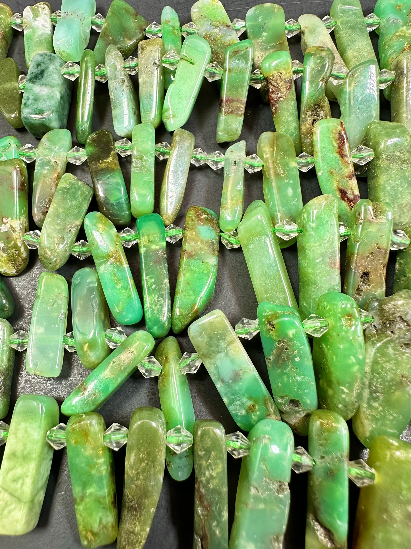 AAA NATURAL Chrysoprase Gemstone Bead, Graduated Stick Shape Bead. Gorgeous Jade Green Color Beads Excellent Quality Full Strand 15.5"
