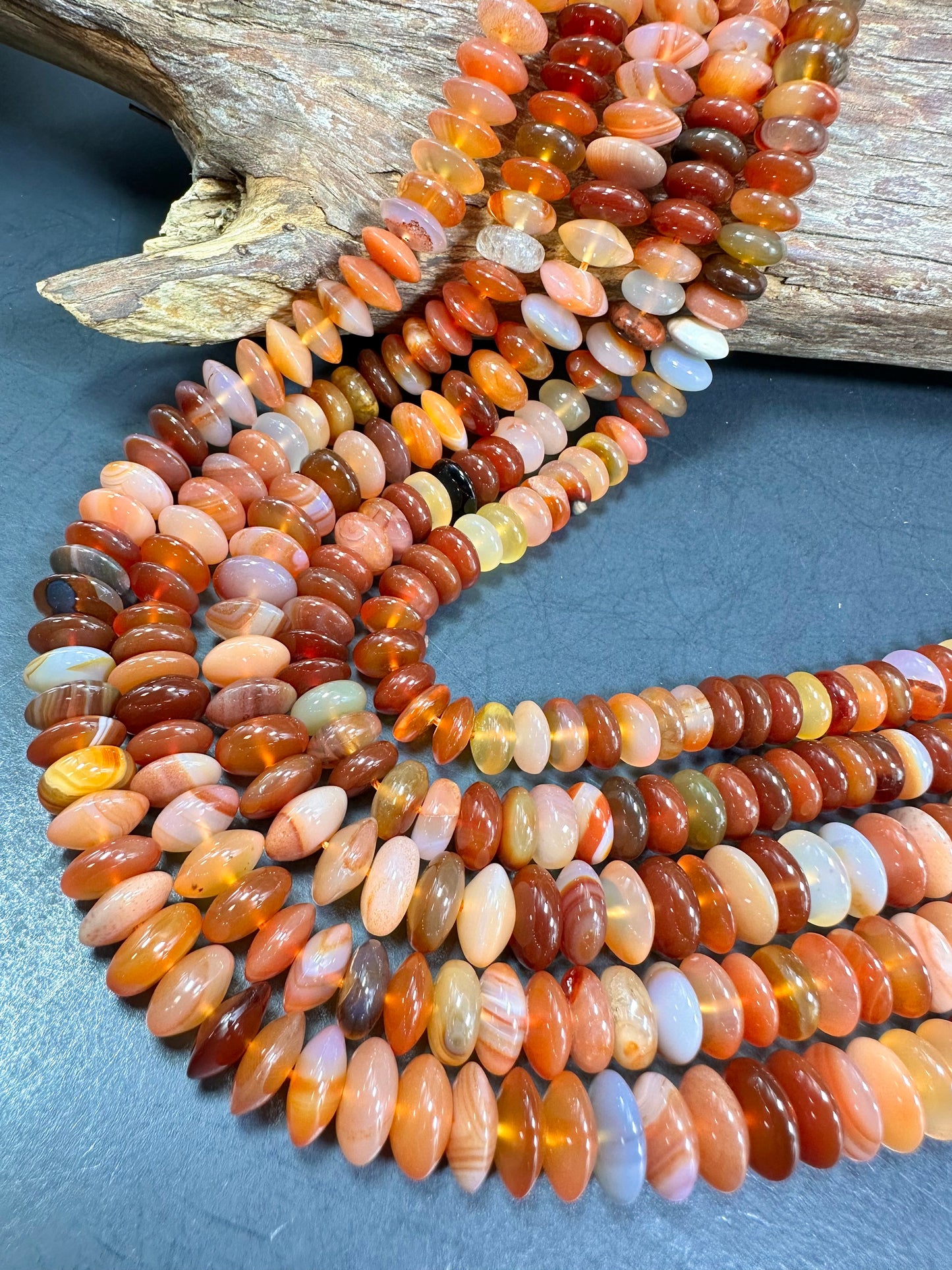 NATURAL Botswana Agate Gemstone 4x9mm Rondelle Shape Gemstone Bead, Gorgeous Orange Color Beads, Excellent Quality Full Strand 15.5"