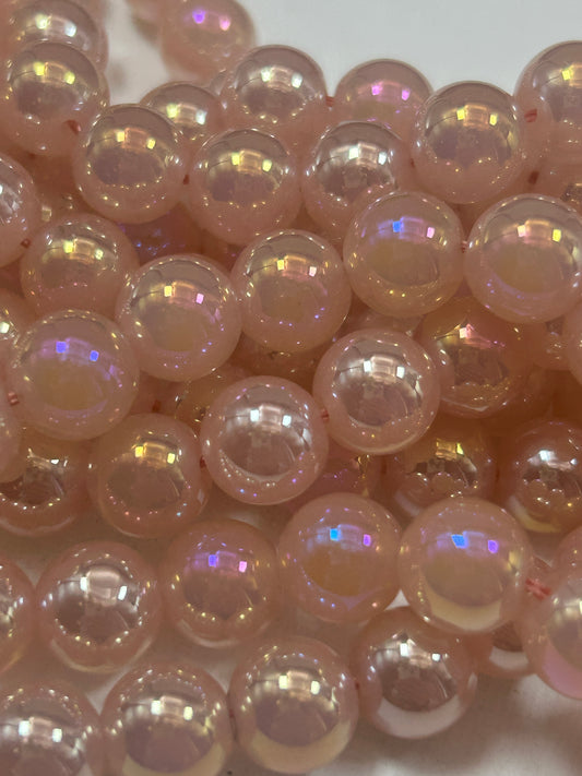 Beautiful Chinese crystal. Smooth Round shape bead. Gorgeous pink with iridescent rainbow colors, great quality crystal full strand