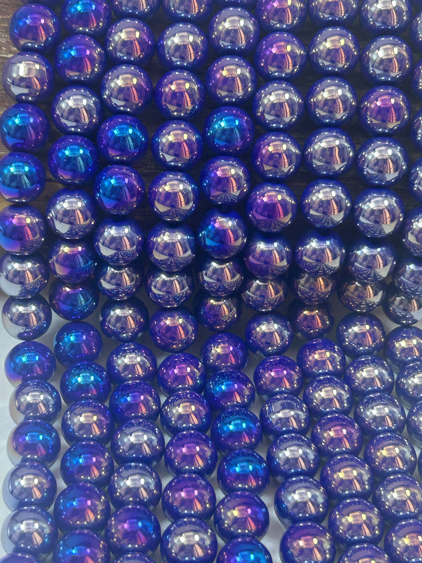 Beautiful Chinese crystal. Smooth Round shape bead. Gorgeous multichromatic purple with rainbow colors, great quality crystal full strand