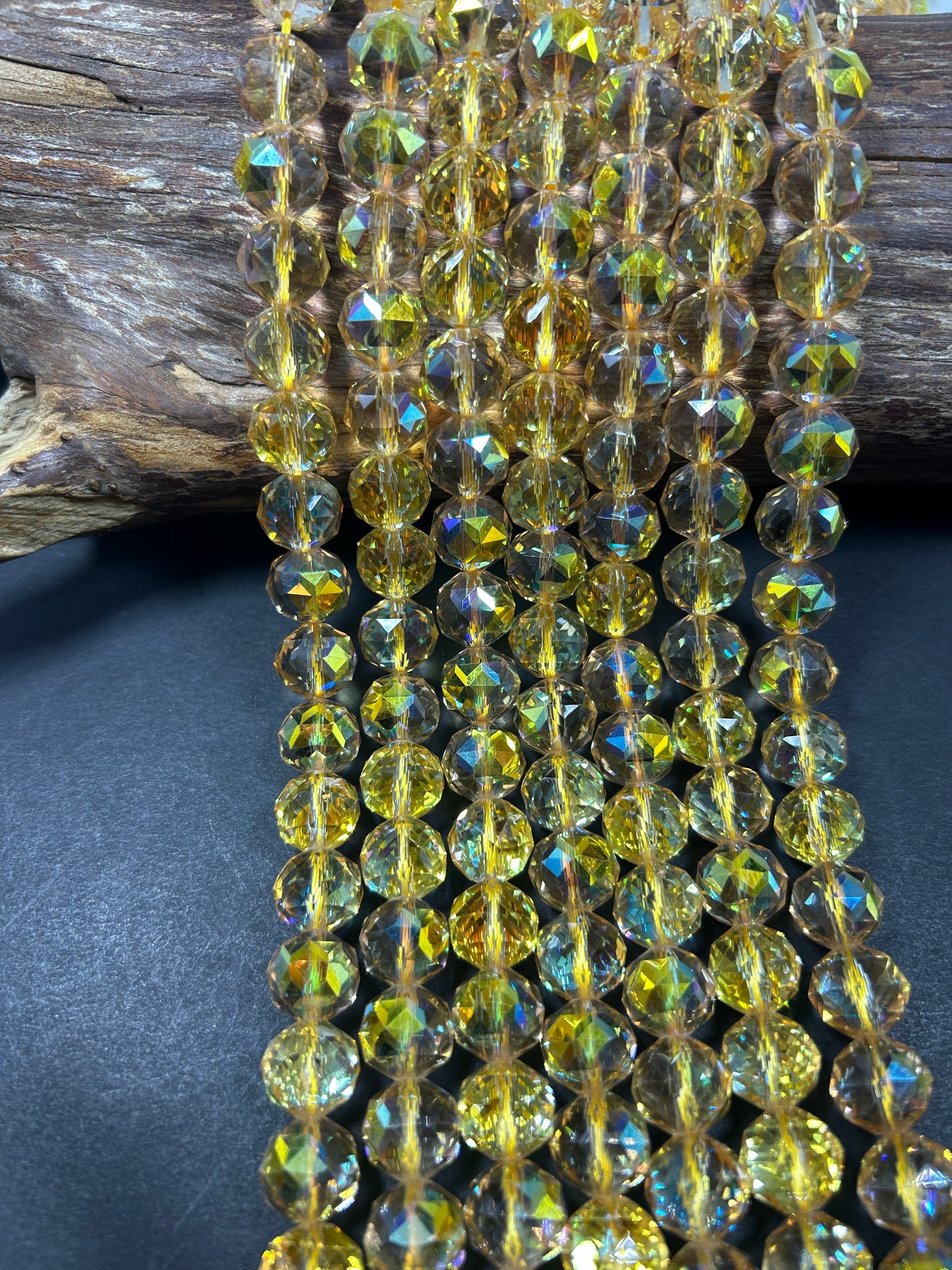 Beautiful Clear Yellow Mystic Chinese Crystal Glass Bead Faceted 6MM 8MM 10MM Round Bead, Gorgeous Iridescent Clear Great Quality Glass