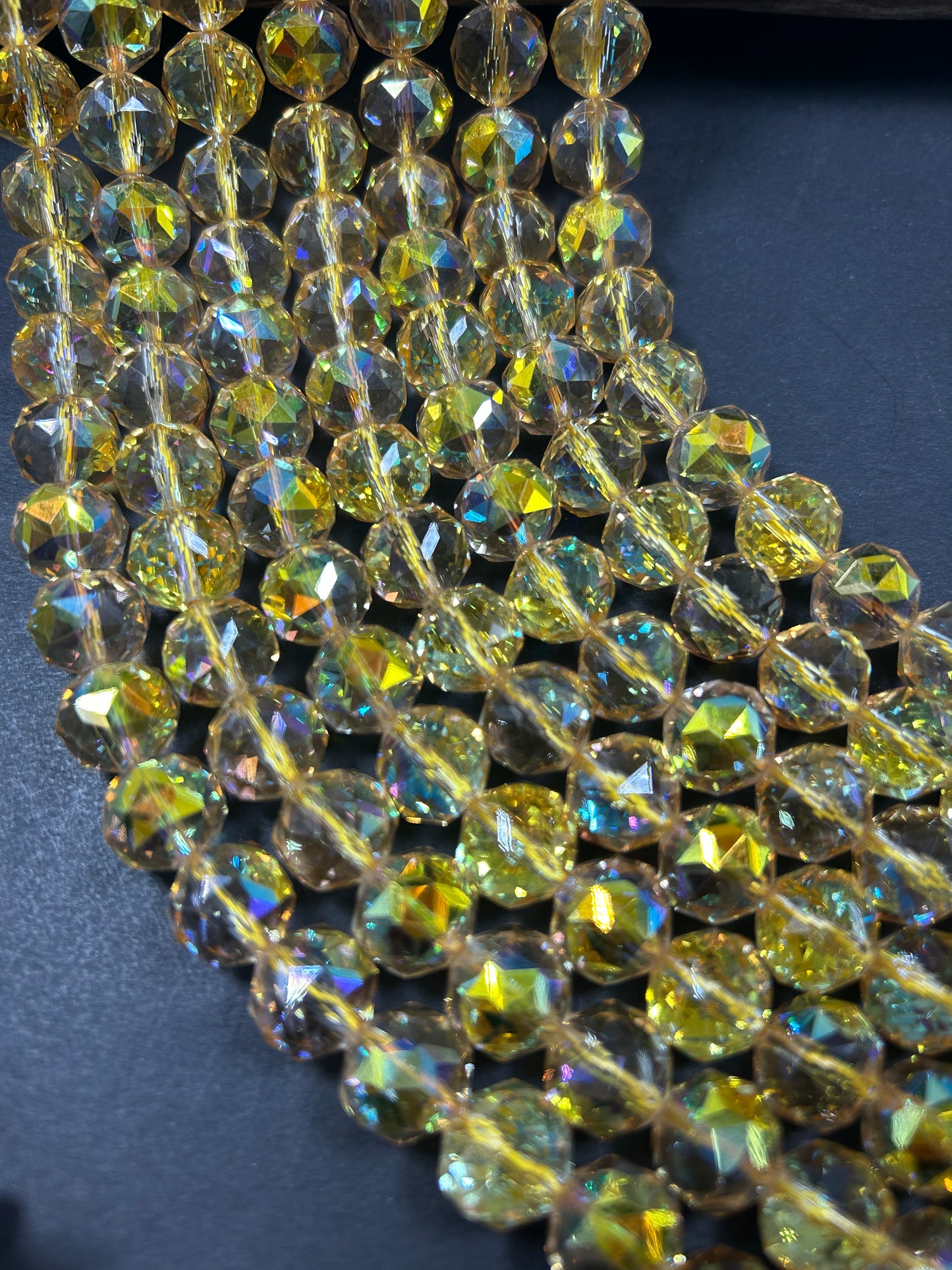 Beautiful Clear Yellow Mystic Chinese Crystal Glass Bead Faceted 6MM 8MM 10MM Round Bead, Gorgeous Iridescent Clear Great Quality Glass