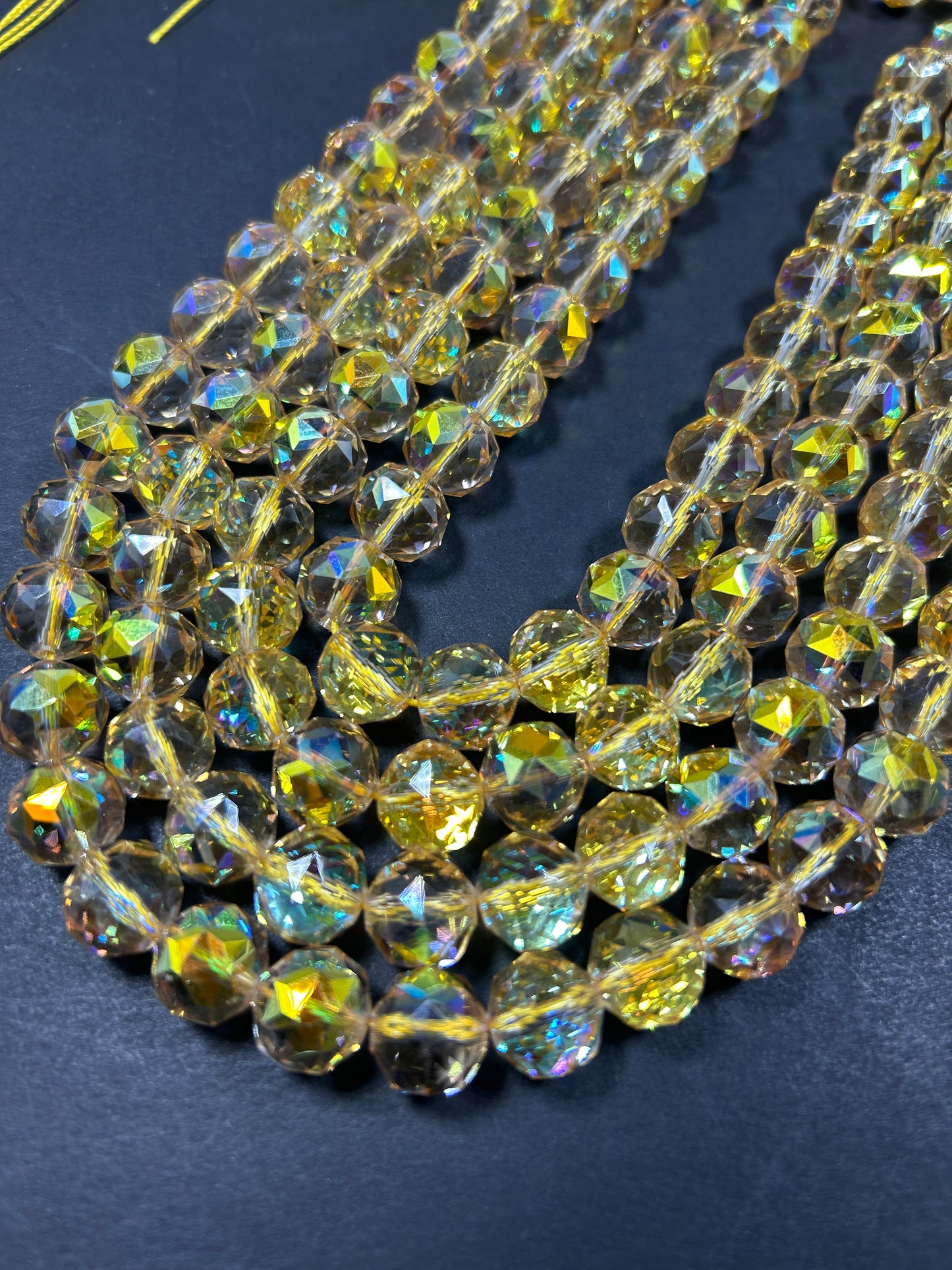 Beautiful Clear Yellow Mystic Chinese Crystal Glass Bead Faceted 6MM 8MM 10MM Round Bead, Gorgeous Iridescent Clear Great Quality Glass