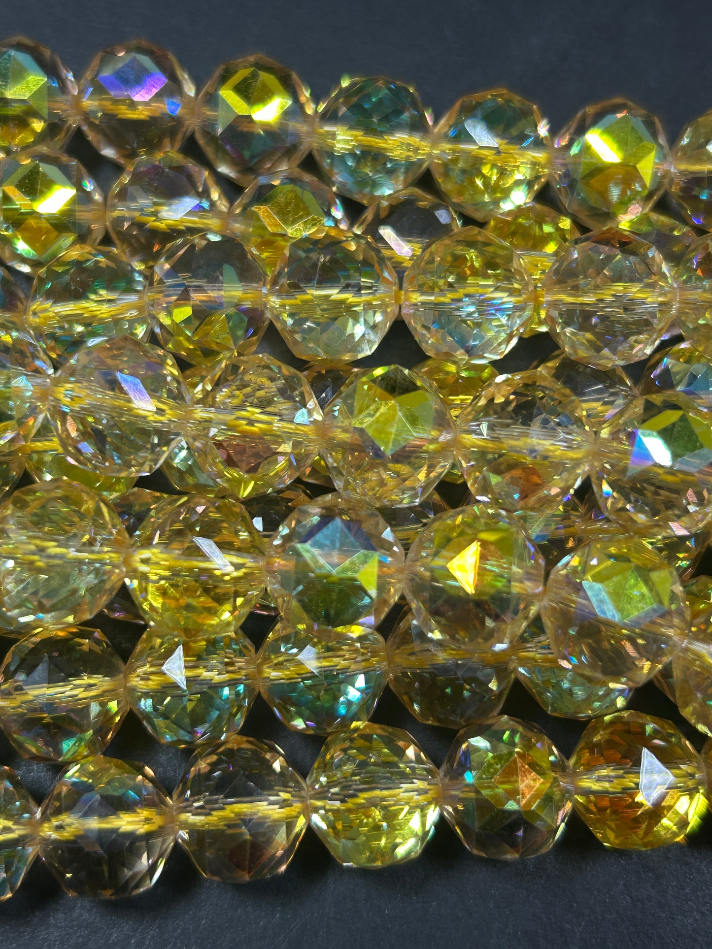 Beautiful Clear Yellow Mystic Chinese Crystal Glass Bead Faceted 6MM 8MM 10MM Round Bead, Gorgeous Iridescent Clear Great Quality Glass