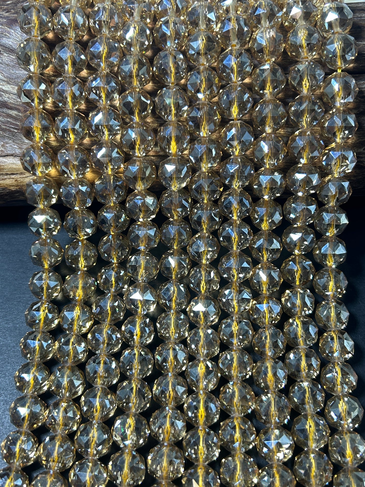 Beautiful Clear Gold Mystic Chinese Crystal Glass Bead Faceted 6MM 8MM 10MM Round Bead, Gorgeous Iridescent Clear Great Quality Glass
