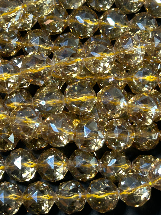 Beautiful Clear Gold Mystic Chinese Crystal Glass Bead Faceted 6MM 8MM 10MM Round Bead, Gorgeous Iridescent Clear Great Quality Glass