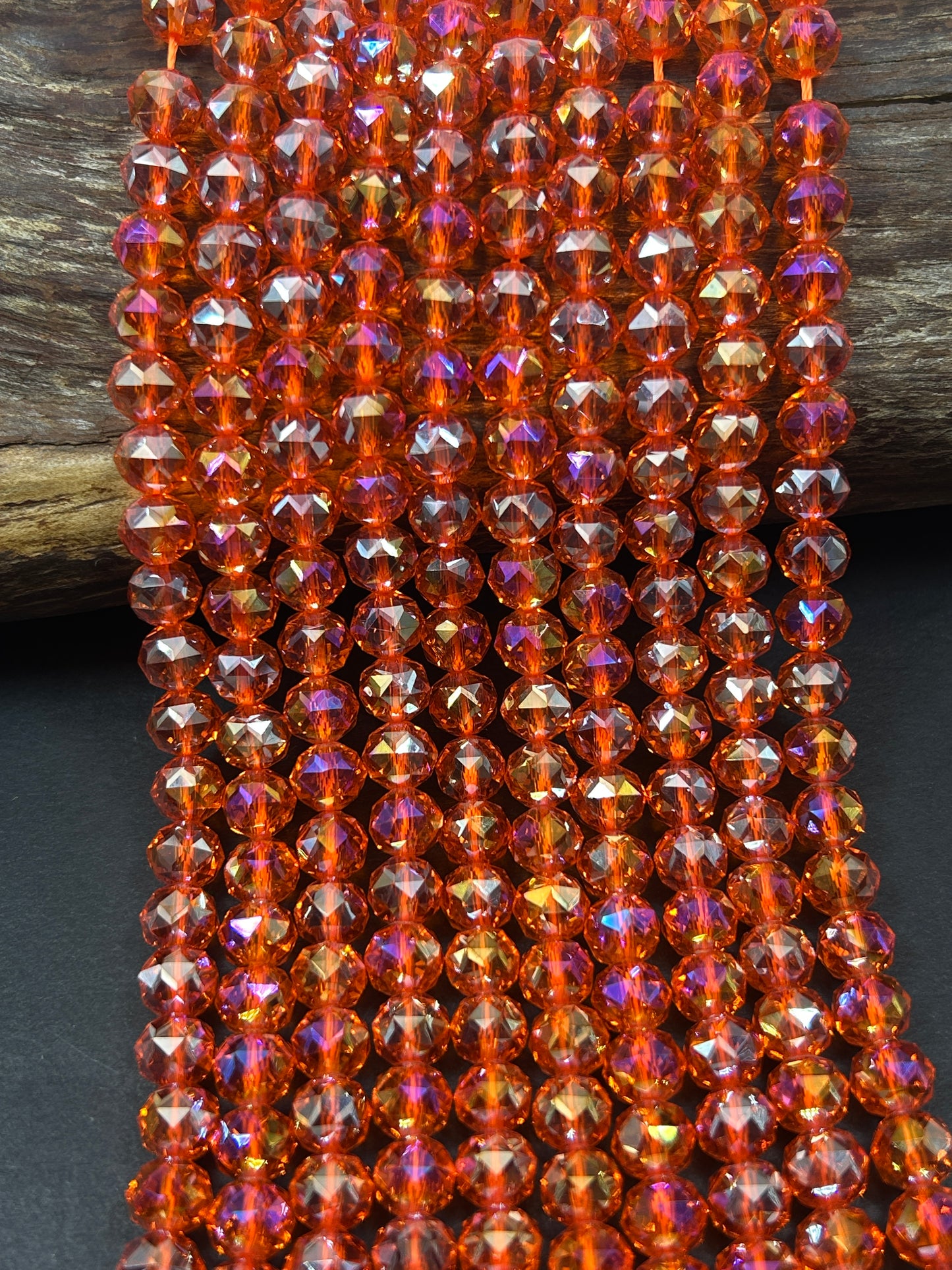 Beautiful Crystal glass bead. Faceted round shape bead. Gorgeous red orange color, high quality crystal bead! Full strand