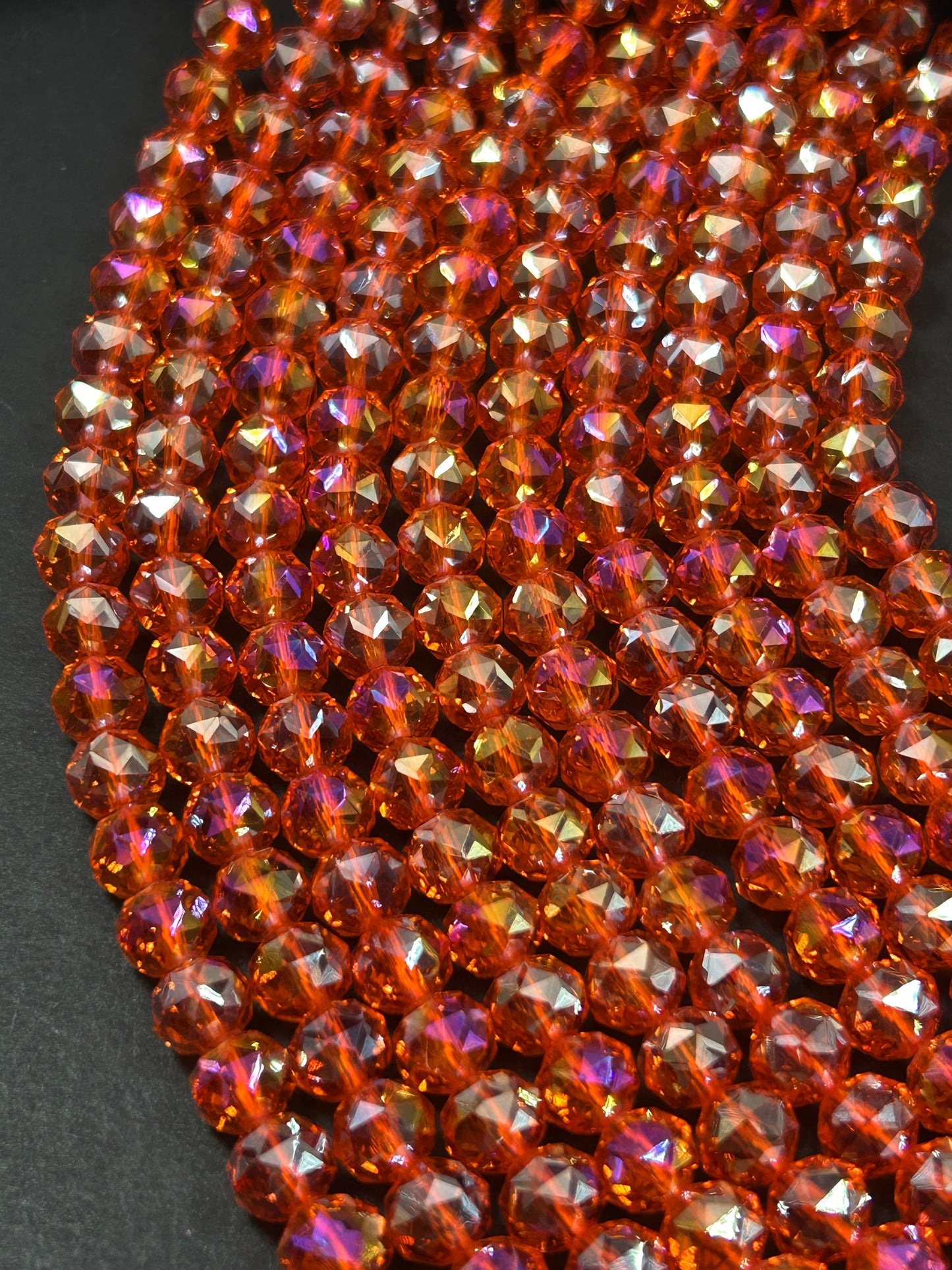 Beautiful Crystal glass bead. Faceted round shape bead. Gorgeous red orange color, high quality crystal bead! Full strand