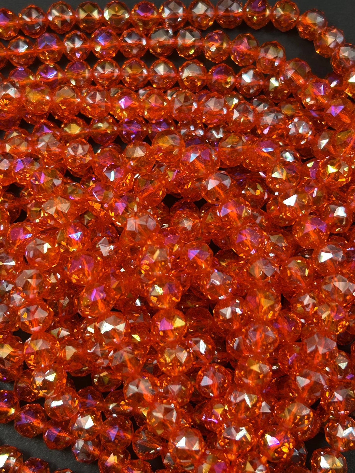 Beautiful Crystal glass bead. Faceted round shape bead. Gorgeous red orange color, high quality crystal bead! Full strand
