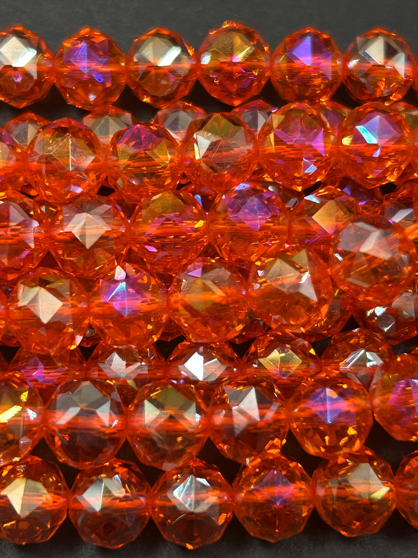 Beautiful Crystal glass bead. Faceted round shape bead. Gorgeous red orange color, high quality crystal bead! Full strand