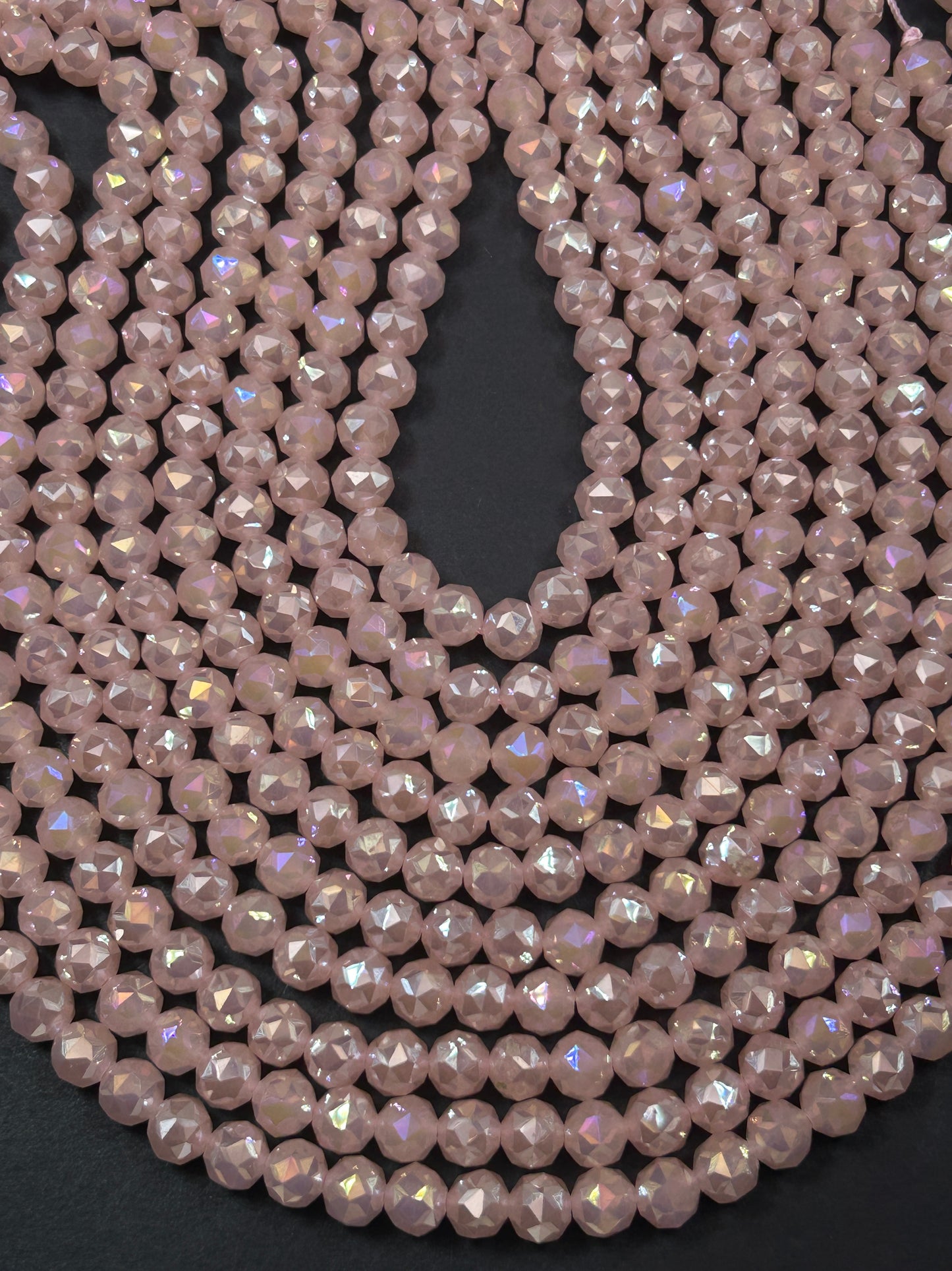 Beautiful Crystal glass bead. Faceted round shape bead. Gorgeous rose pink color, high quality crystal bead! Full strand
