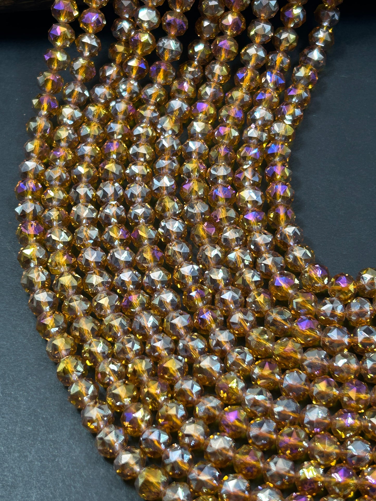 Beautiful Crystal glass bead. Faceted round shape bead. Gorgeous bronze color, high quality crystal bead! Full strand
