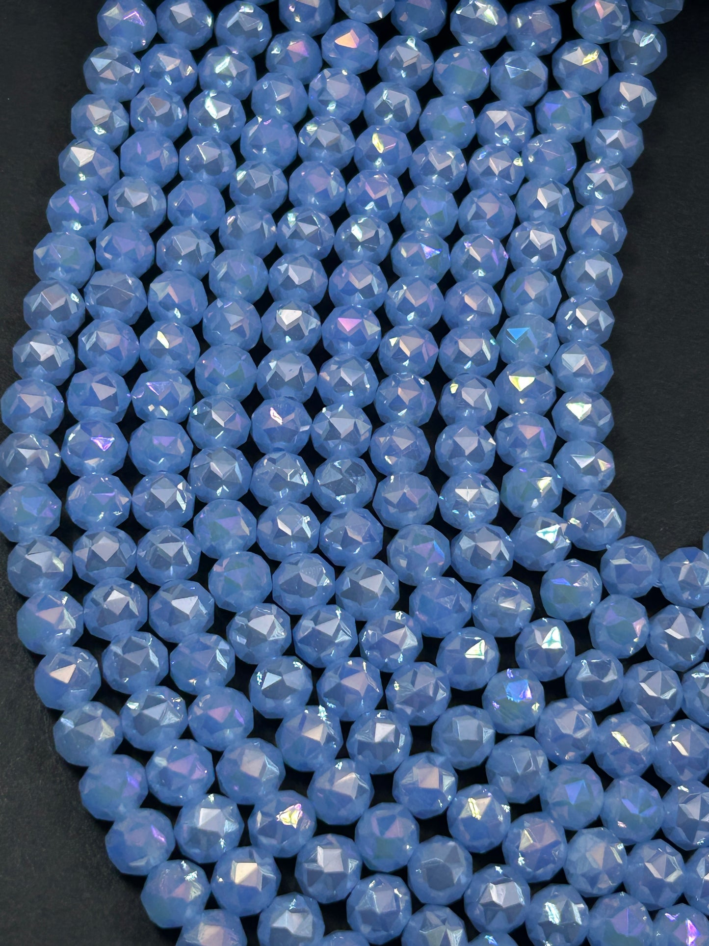 Beautiful Crystal glass bead. Faceted round shape bead. Gorgeous sky blue color, high quality crystal bead! Full strand