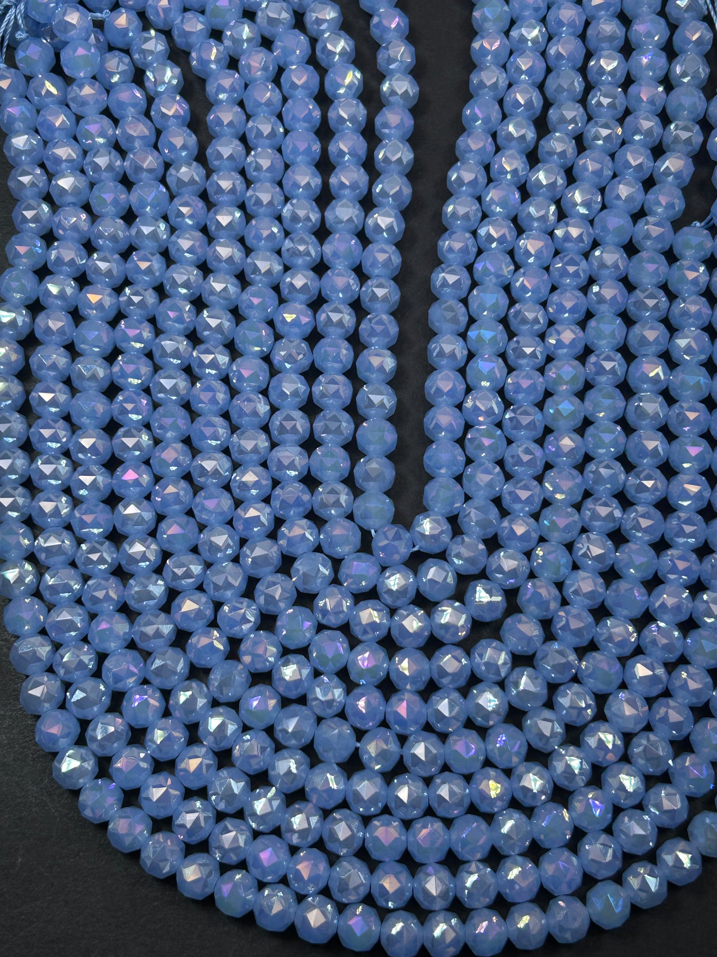 Beautiful Crystal glass bead. Faceted round shape bead. Gorgeous sky blue color, high quality crystal bead! Full strand