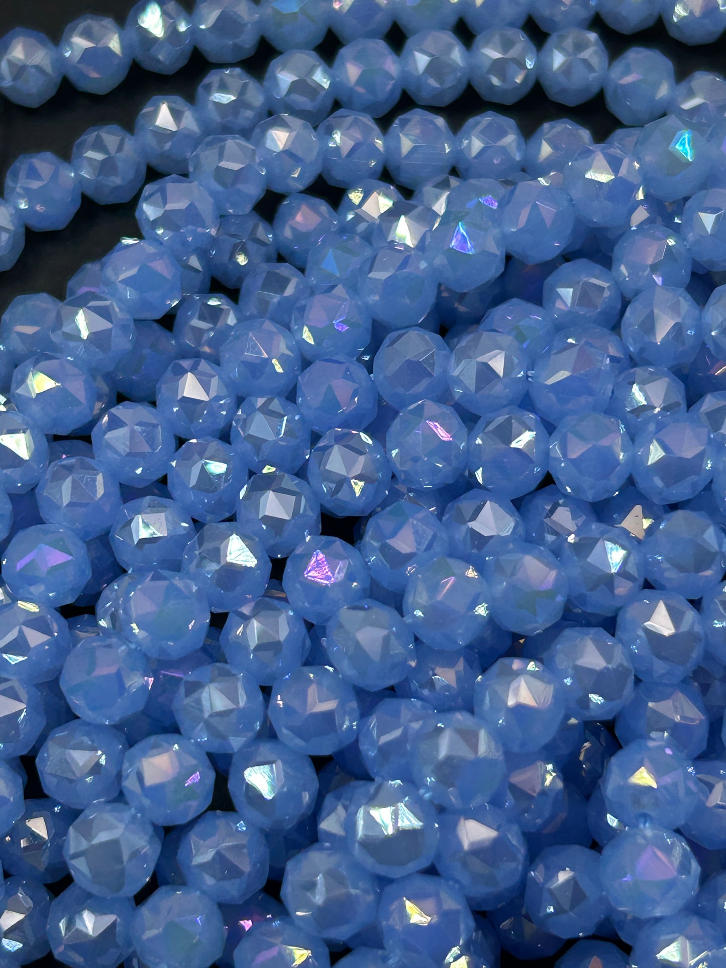 Beautiful Crystal glass bead. Faceted round shape bead. Gorgeous sky blue color, high quality crystal bead! Full strand