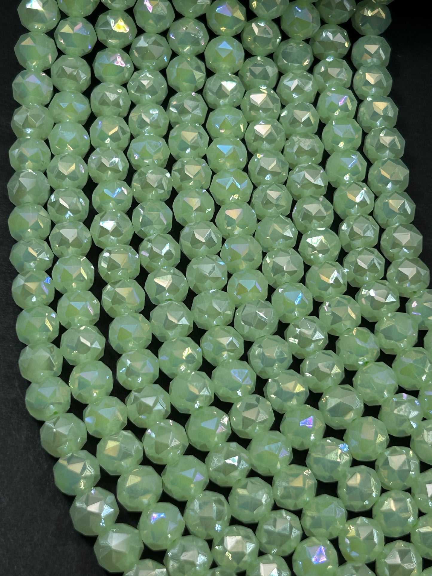 Beautiful Crystal glass bead. Faceted round shape bead. Gorgeous Honeydew Green color, high quality crystal bead! Full strand