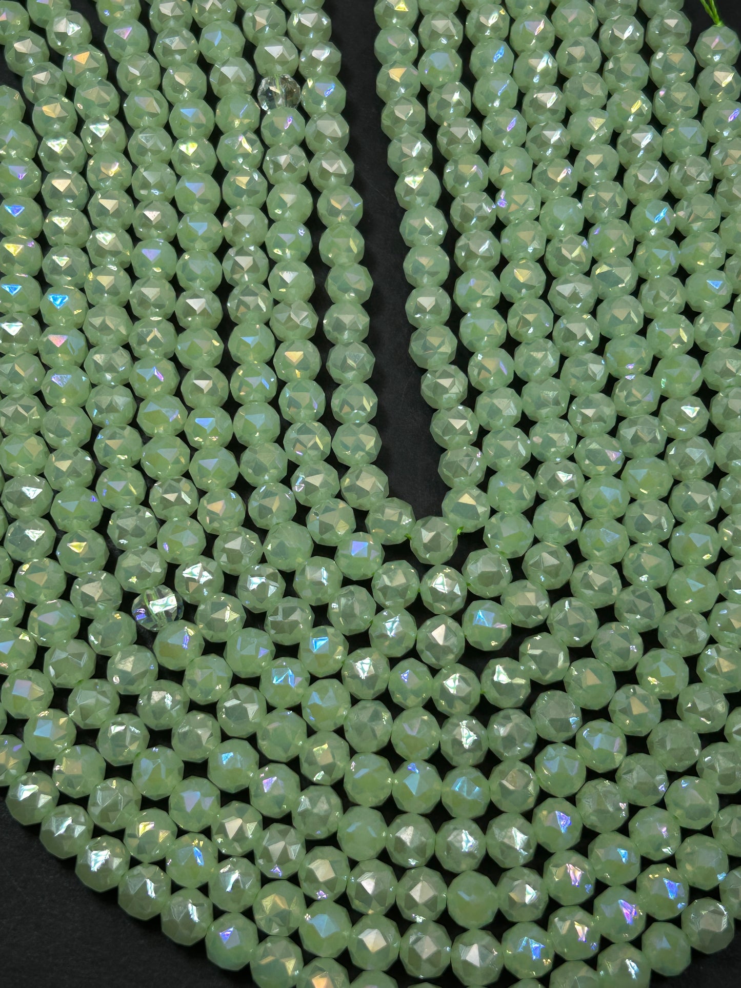 Beautiful Crystal glass bead. Faceted round shape bead. Gorgeous Honeydew Green color, high quality crystal bead! Full strand
