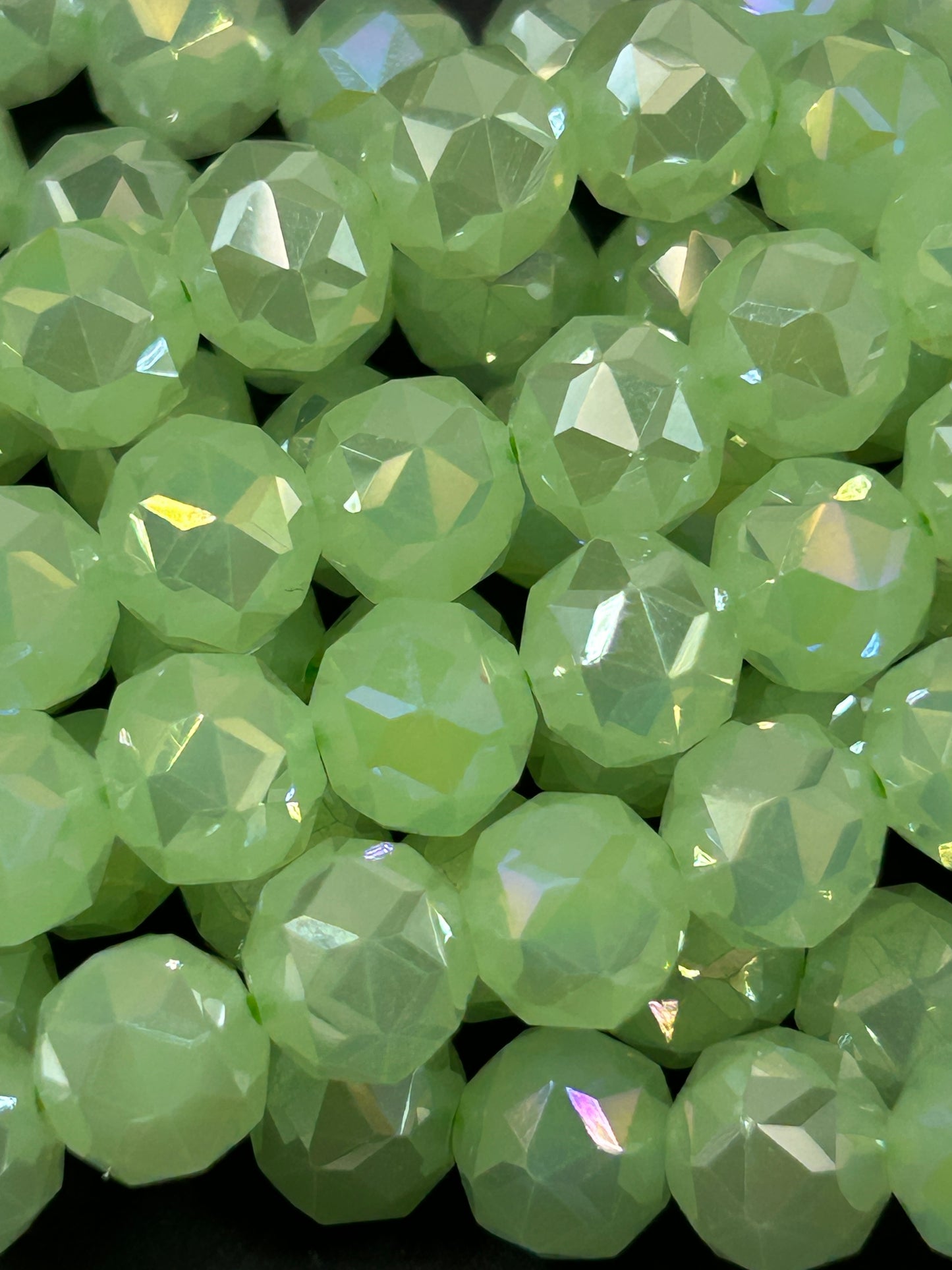 Beautiful Crystal glass bead. Faceted round shape bead. Gorgeous Honeydew Green color, high quality crystal bead! Full strand