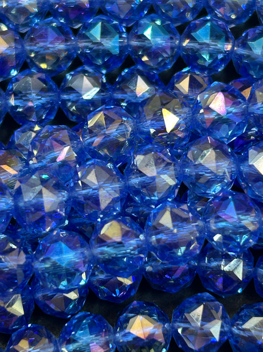 Beautiful Crystal glass bead. Faceted round shape bead. Gorgeous ocean blue color, high quality crystal bead! Full strand