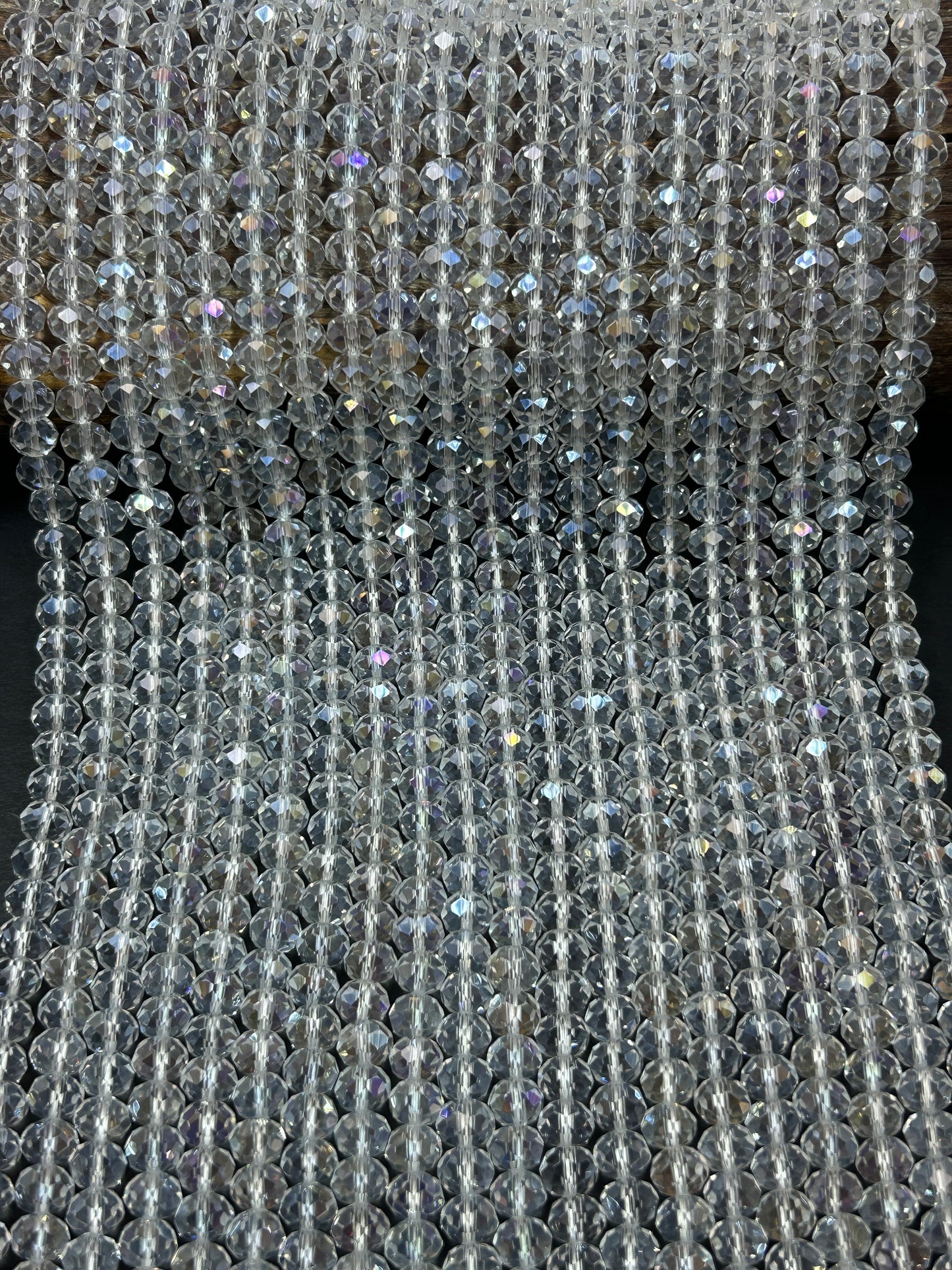 Beautiful Crystal glass bead. Faceted round shape bead. Gorgeous clear iridescent color, high quality crystal bead! Full strand