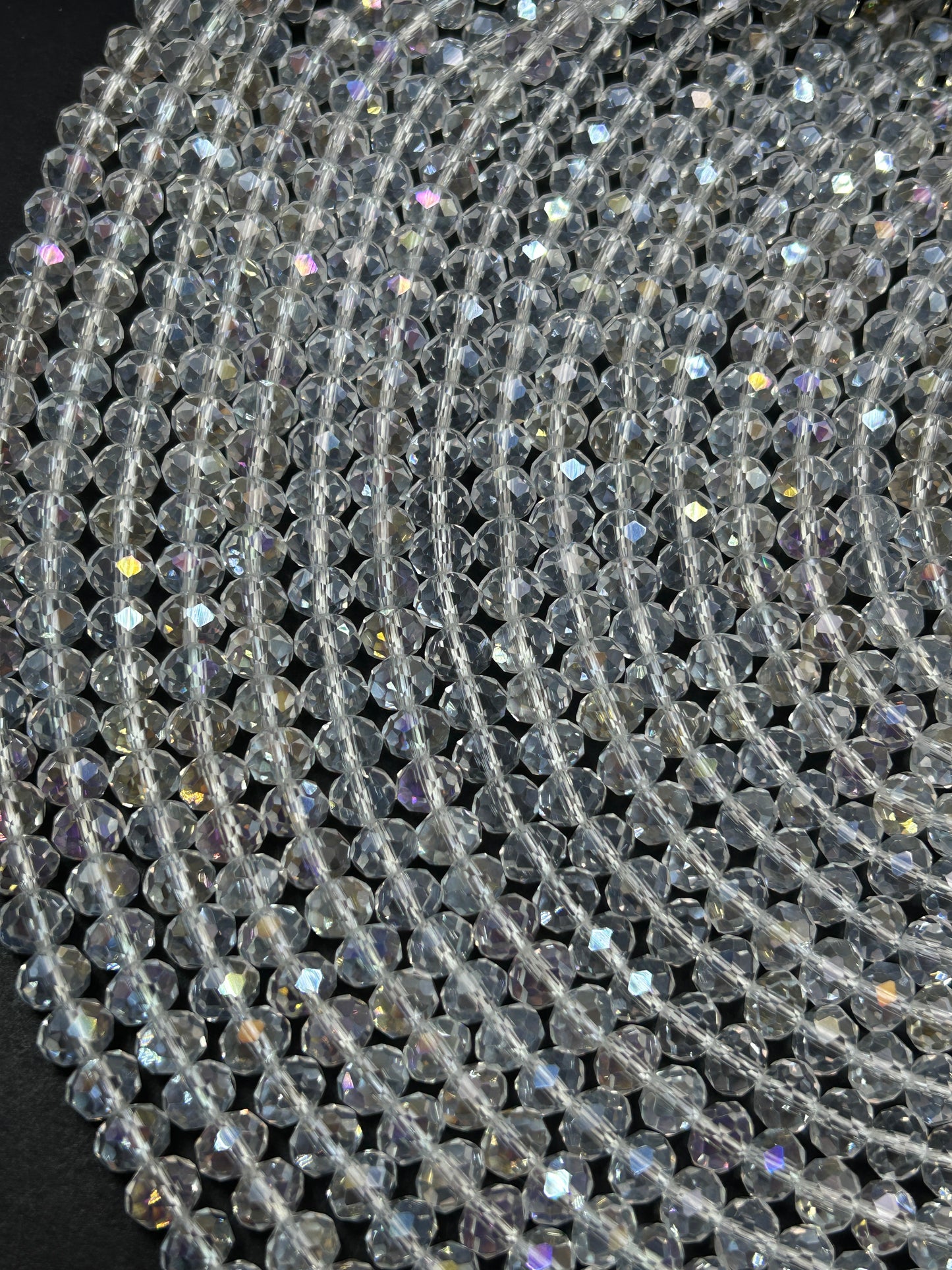 Beautiful Crystal glass bead. Faceted round shape bead. Gorgeous clear iridescent color, high quality crystal bead! Full strand