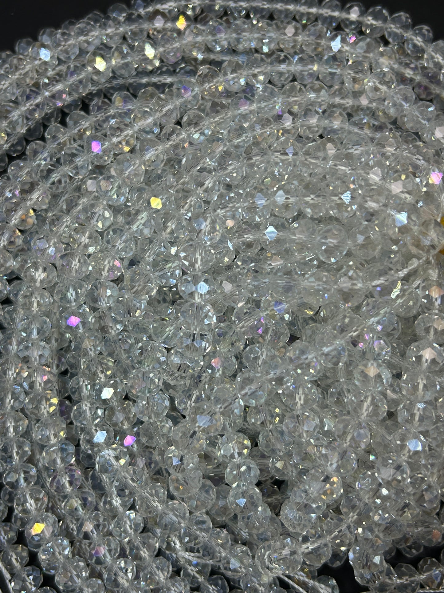 Beautiful Crystal glass bead. Faceted round shape bead. Gorgeous clear iridescent color, high quality crystal bead! Full strand
