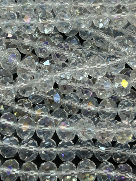 Beautiful Crystal glass bead. Faceted round shape bead. Gorgeous clear iridescent color, high quality crystal bead! Full strand
