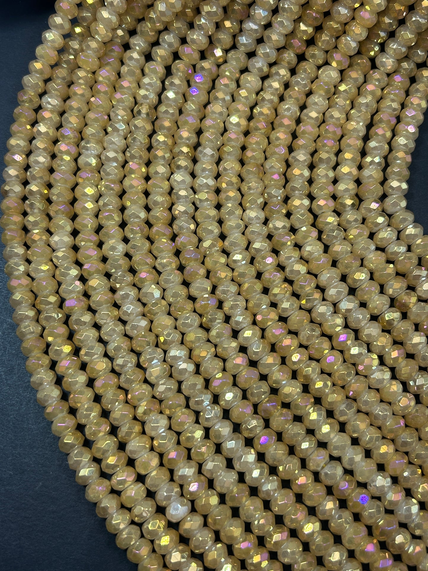 Beautiful Mystic Citrine Chinese Crystal, Faceted Rondelle Shape, 5x8mm, Gorgeous Iridescent Color, Great Quality Glass, Full Strand