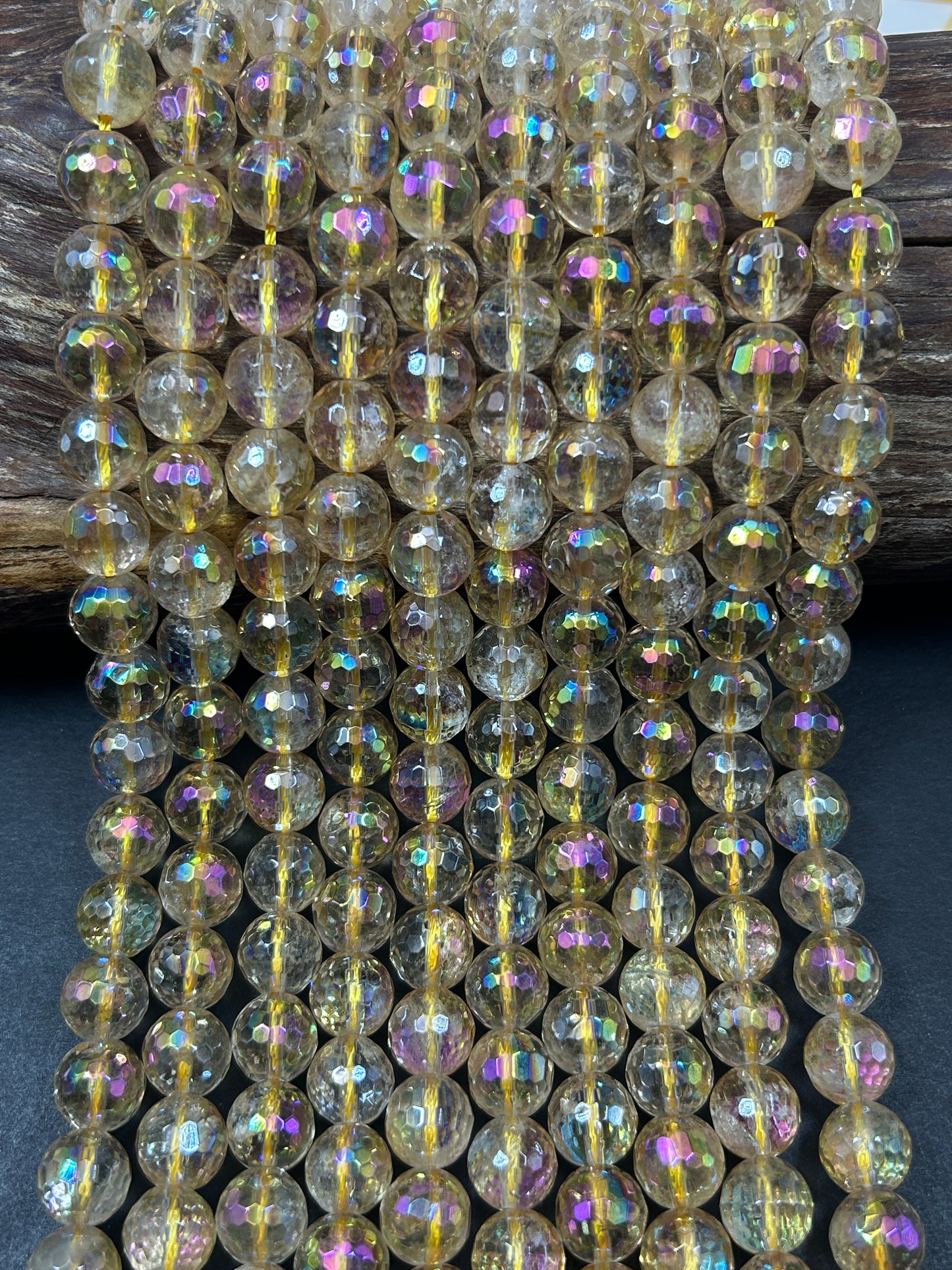 Natural mystic rainbow yellow citrine crystal bead. 6mm 8mm 10mm round bead. Gorgeous rainbow color natural gemstone round bead. 15.5”
