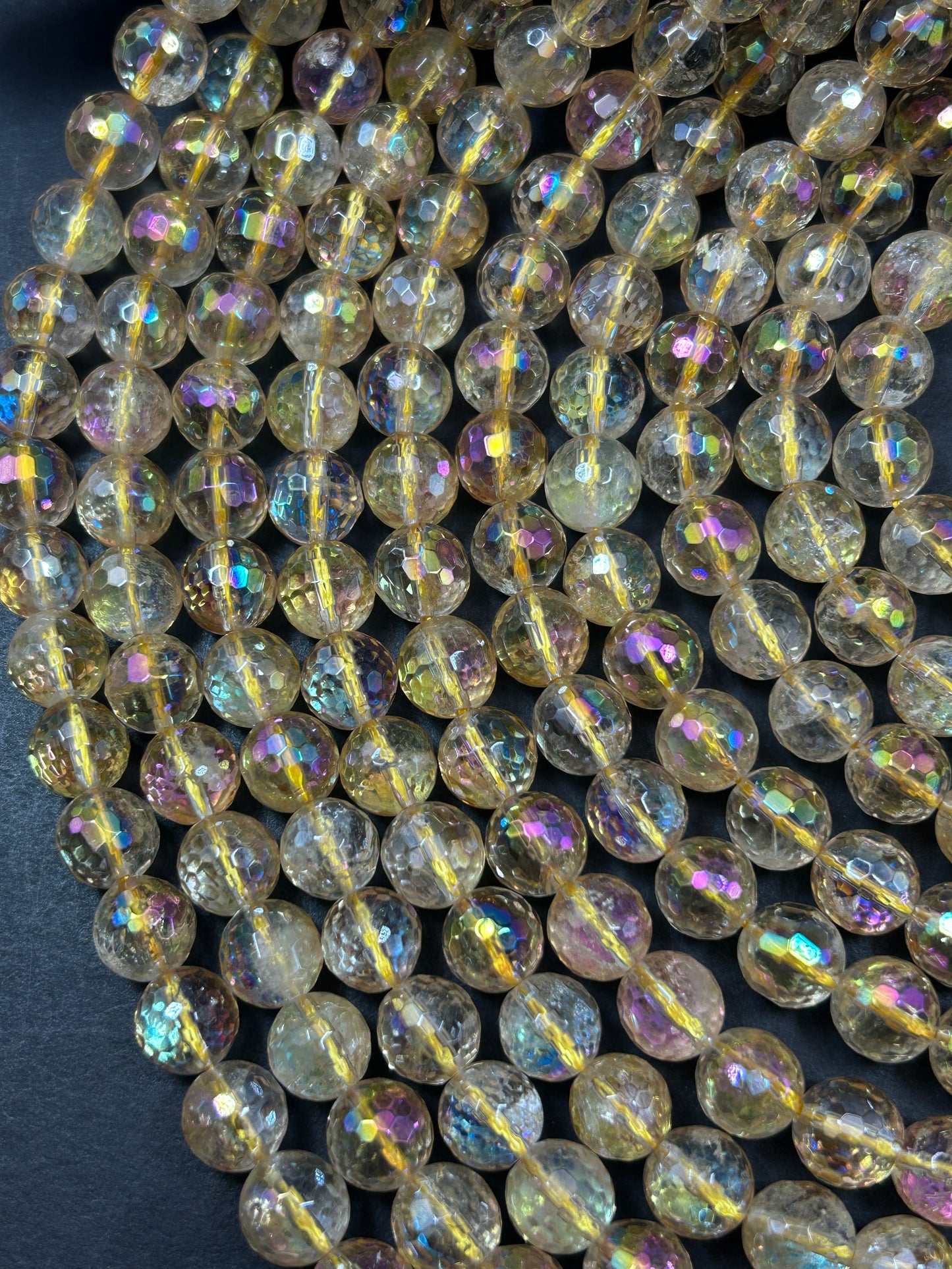 Natural mystic rainbow yellow citrine crystal bead. 6mm 8mm 10mm round bead. Gorgeous rainbow color natural gemstone round bead. 15.5”