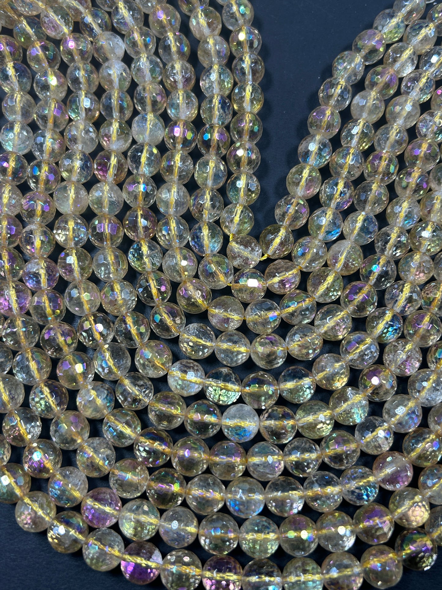 Natural mystic rainbow yellow citrine crystal bead. 6mm 8mm 10mm round bead. Gorgeous rainbow color natural gemstone round bead. 15.5”