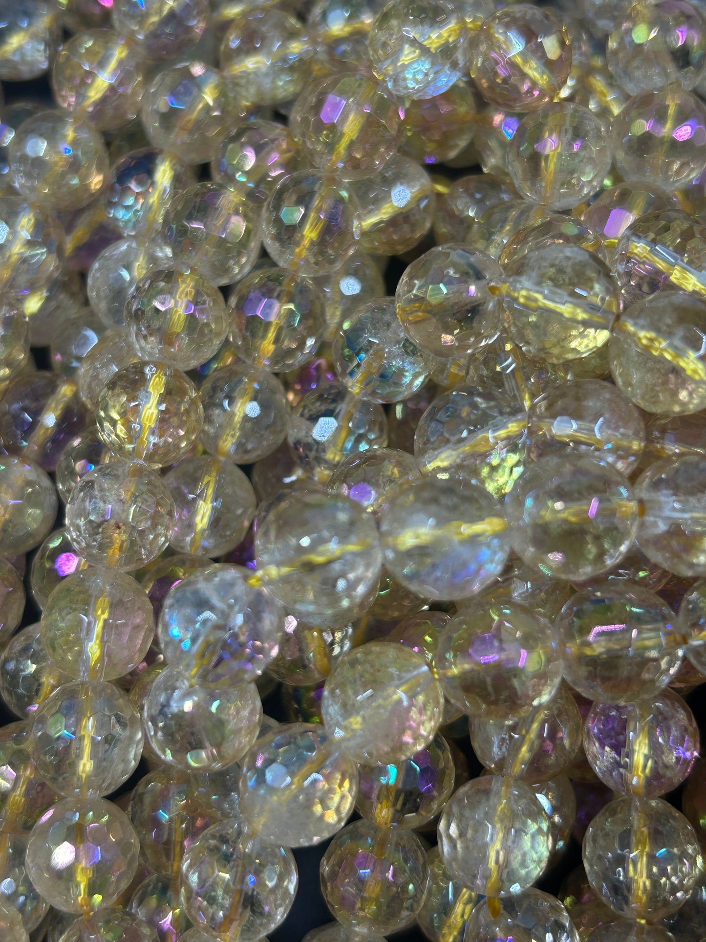 Natural mystic rainbow yellow citrine crystal bead. 6mm 8mm 10mm round bead. Gorgeous rainbow color natural gemstone round bead. 15.5”