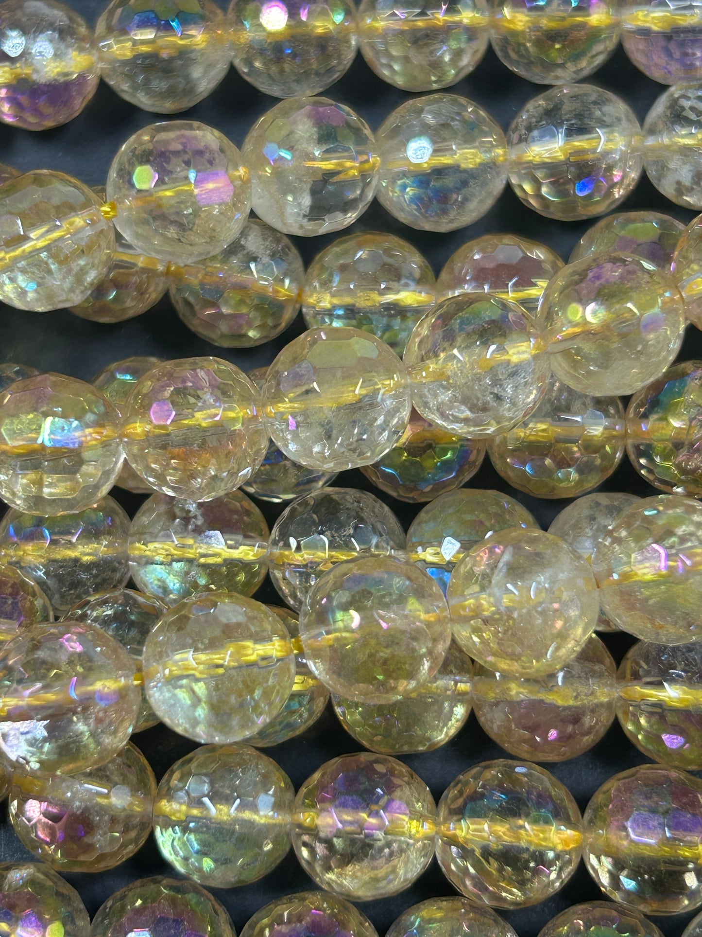 Natural mystic rainbow yellow citrine crystal bead. 6mm 8mm 10mm round bead. Gorgeous rainbow color natural gemstone round bead. 15.5”
