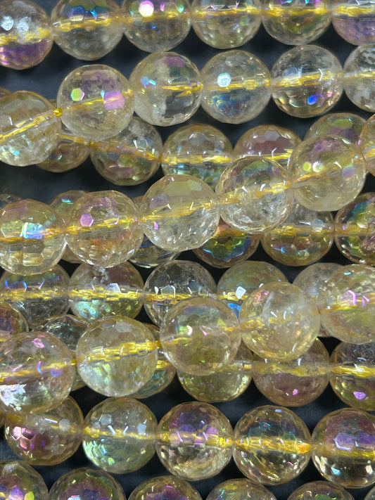 Natural mystic rainbow yellow citrine crystal bead. 6mm 8mm 10mm round bead. Gorgeous rainbow color natural gemstone round bead. 15.5”