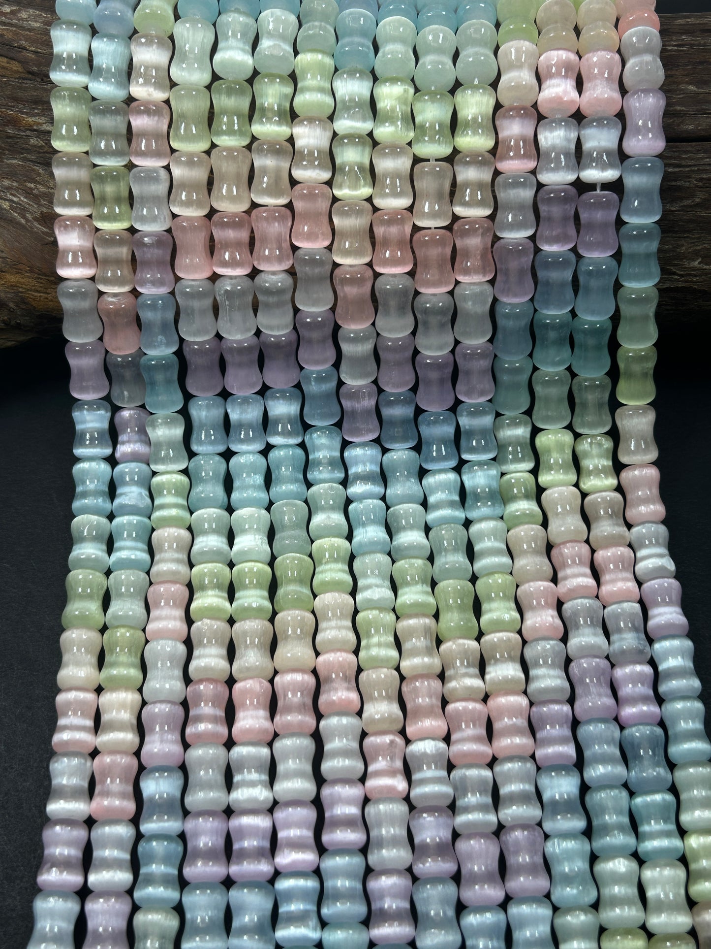 Natural Rainbow  Selenite Gemstone Bead 12x8mm Bamboo Shape, Beautiful Pastel Rainbow Color Selenite Beads, Great Quality Full Strand 15.5"