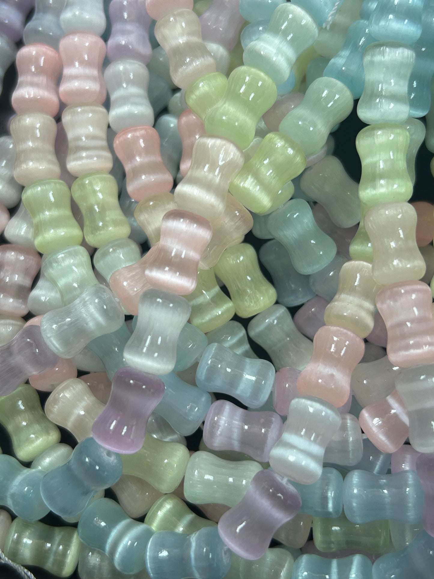 Natural Rainbow  Selenite Gemstone Bead 12x8mm Bamboo Shape, Beautiful Pastel Rainbow Color Selenite Beads, Great Quality Full Strand 15.5"