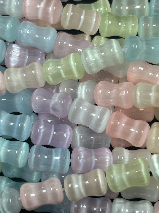 Natural Rainbow  Selenite Gemstone Bead 12x8mm Bamboo Shape, Beautiful Pastel Rainbow Color Selenite Beads, Great Quality Full Strand 15.5"