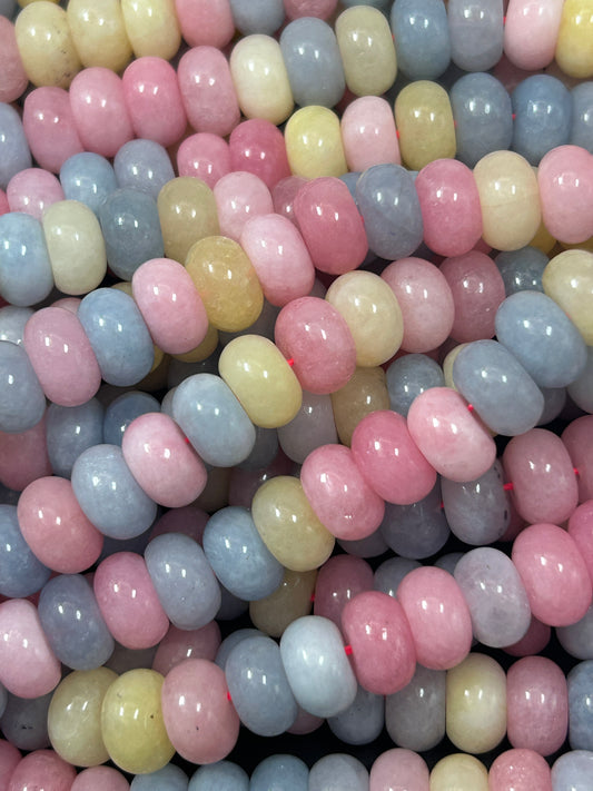 Beautiful Multicolor Jade Gemstone Bead 8x5mm Smooth Rondelle Bead, Gorgeous Multicolor Morganite Colors Jade Bead Full Strand 15.5"