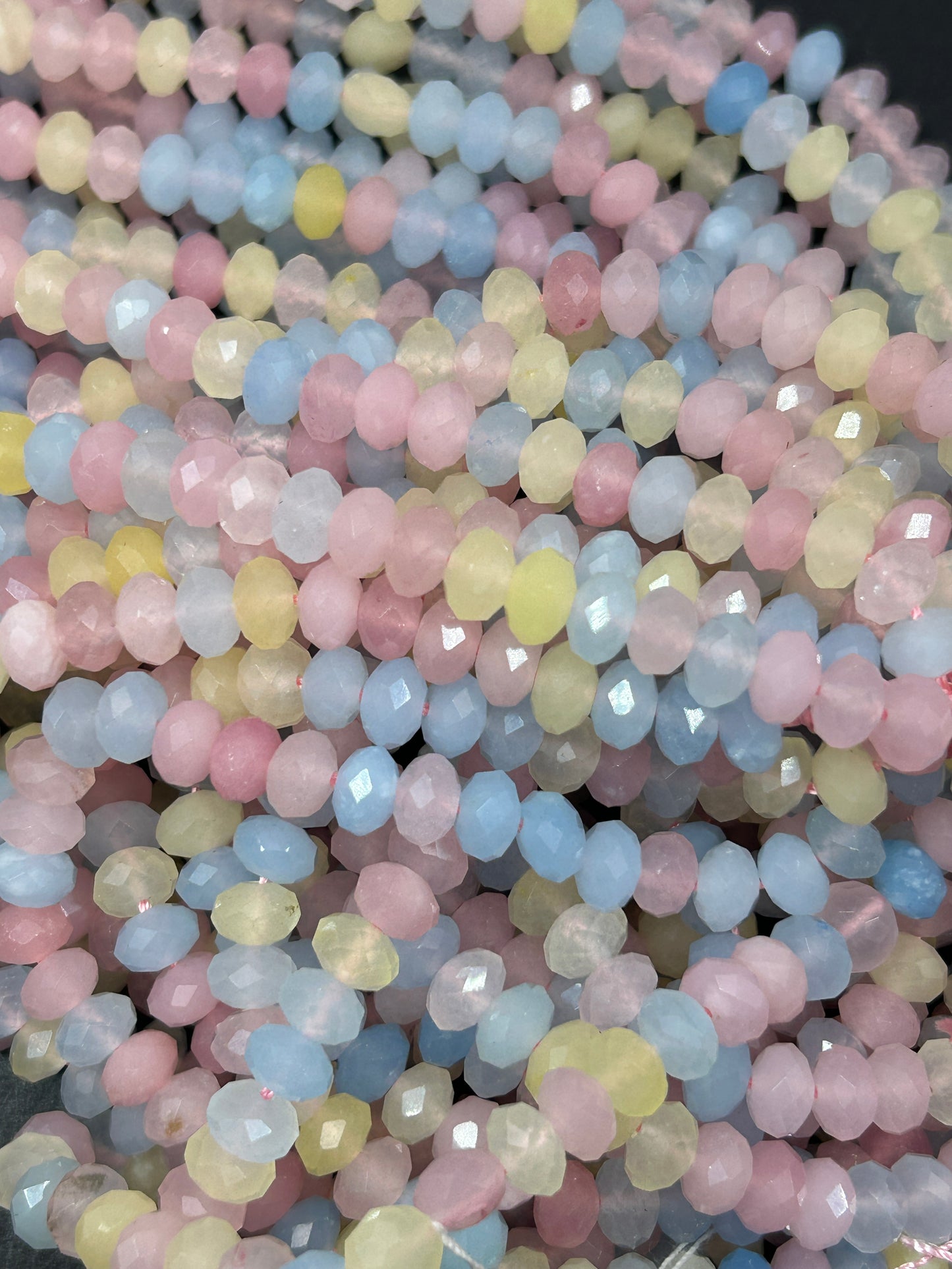 Natural Morganite Gemstone Bead Faceted Rondelle Shape, Beautiful Natural Pastel Pink Blue Yellow Color Morganite Beads 15.5" Strand