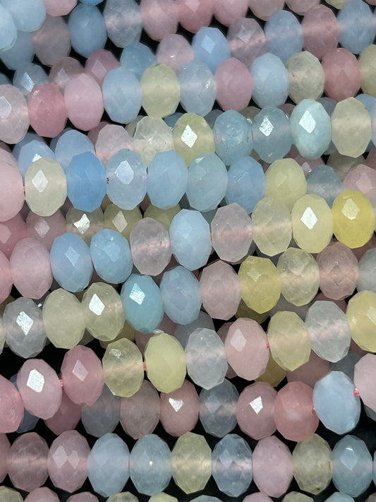Natural Morganite Gemstone Bead Faceted Rondelle Shape, Beautiful Natural Pastel Pink Blue Yellow Color Morganite Beads 15.5" Strand