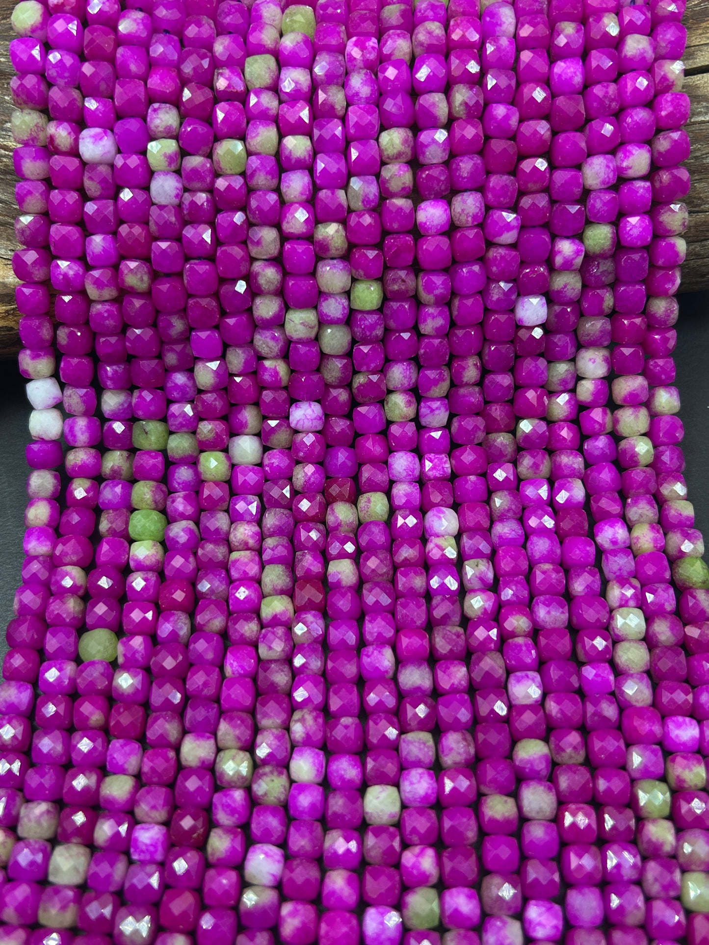 Natural gemstone bead. faceted cube shape bead. Watermelon jade gemstone bead. excellent quality. full strand 15.5”