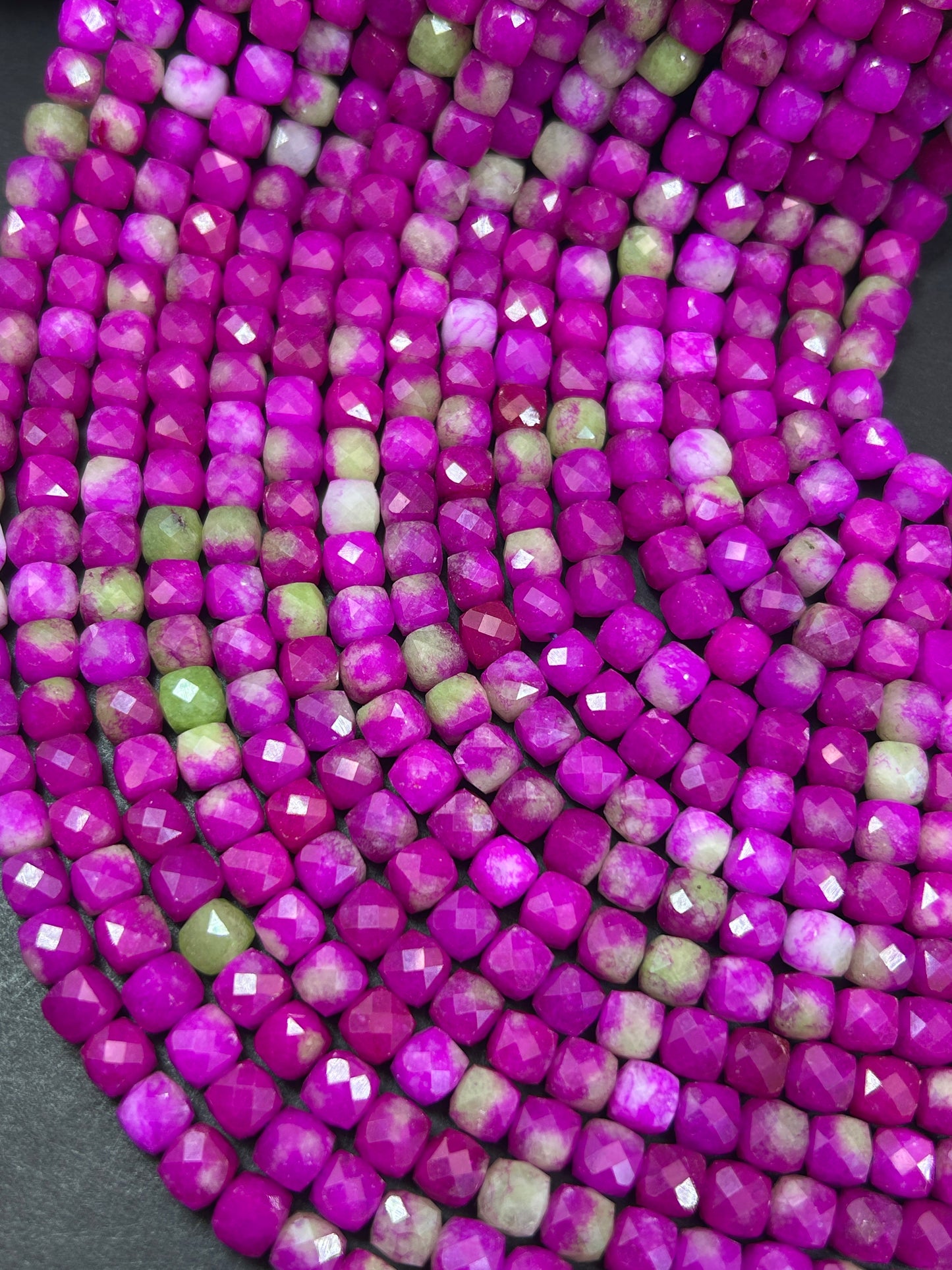 Natural gemstone bead. faceted cube shape bead. Watermelon jade gemstone bead. excellent quality. full strand 15.5”
