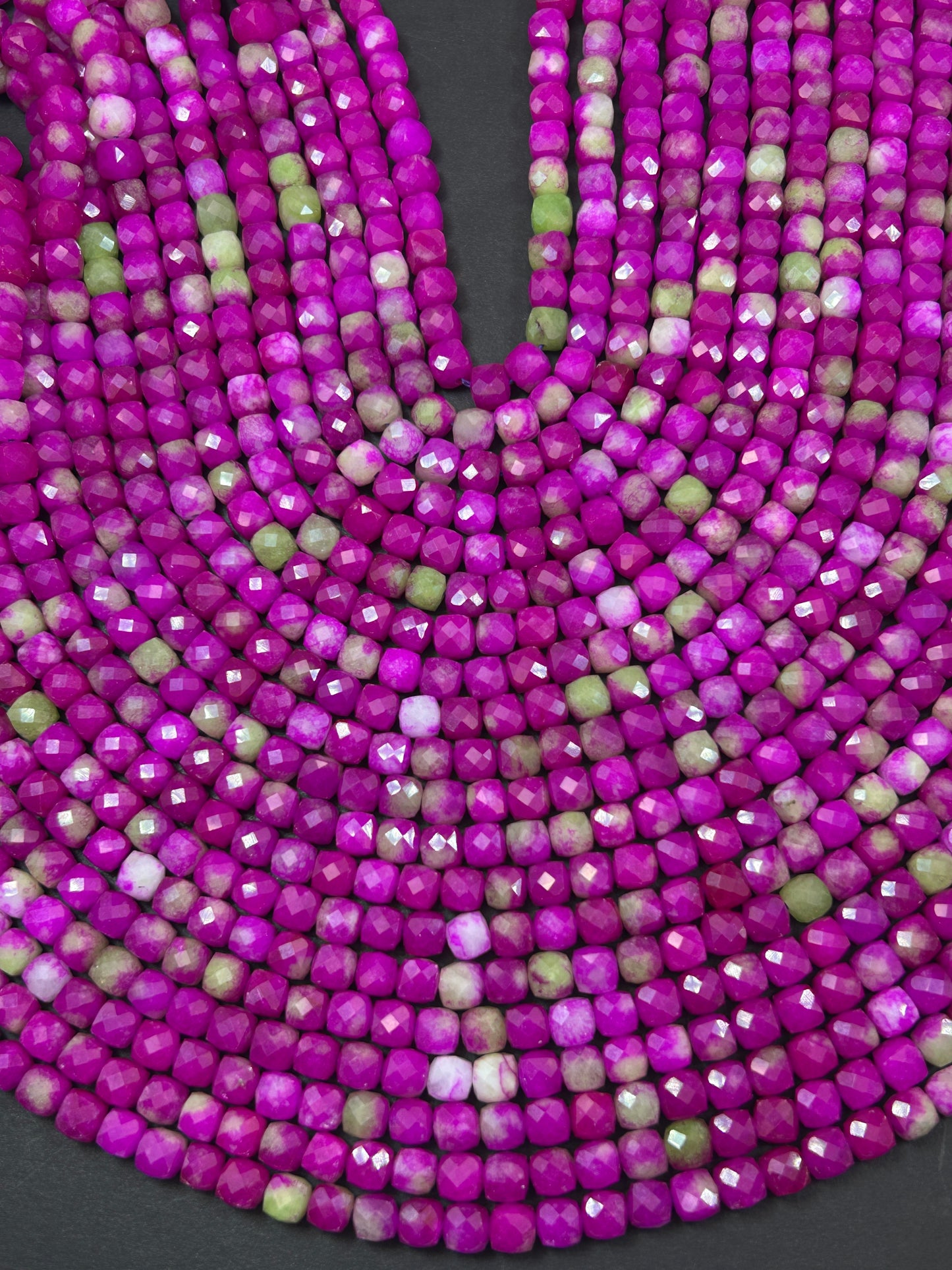 Natural gemstone bead. faceted cube shape bead. Watermelon jade gemstone bead. excellent quality. full strand 15.5”