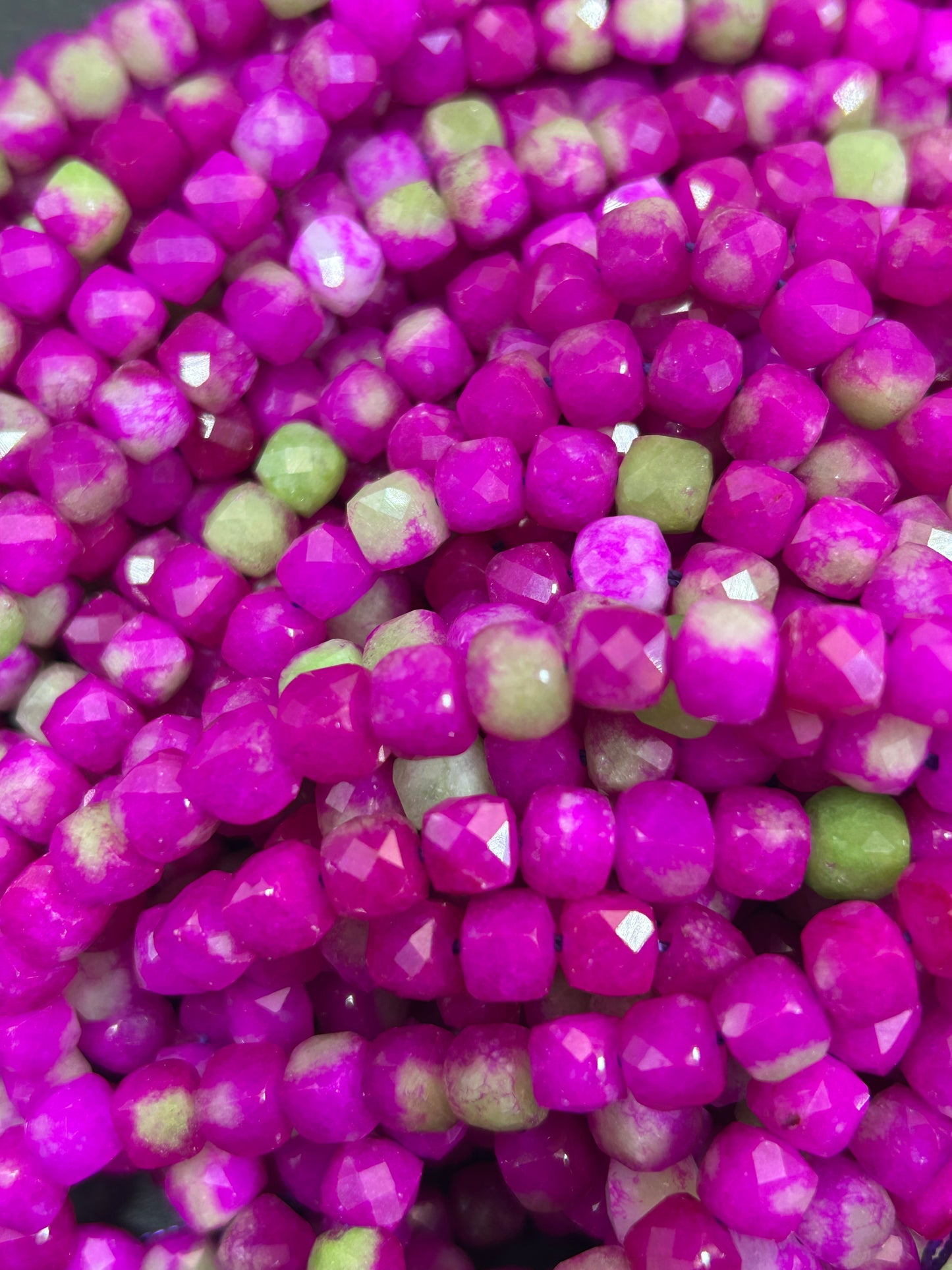 Natural gemstone bead. faceted cube shape bead. Watermelon jade gemstone bead. excellent quality. full strand 15.5”