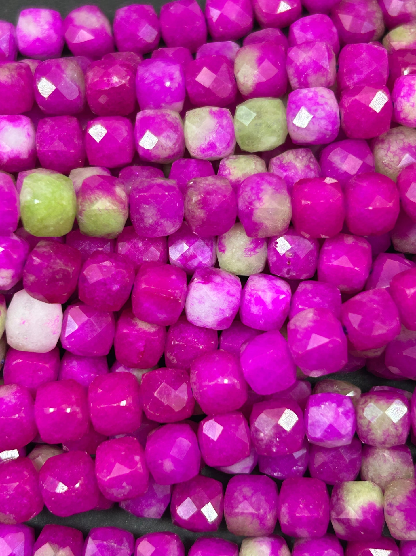 Natural gemstone bead. faceted cube shape bead. Watermelon jade gemstone bead. excellent quality. full strand 15.5”