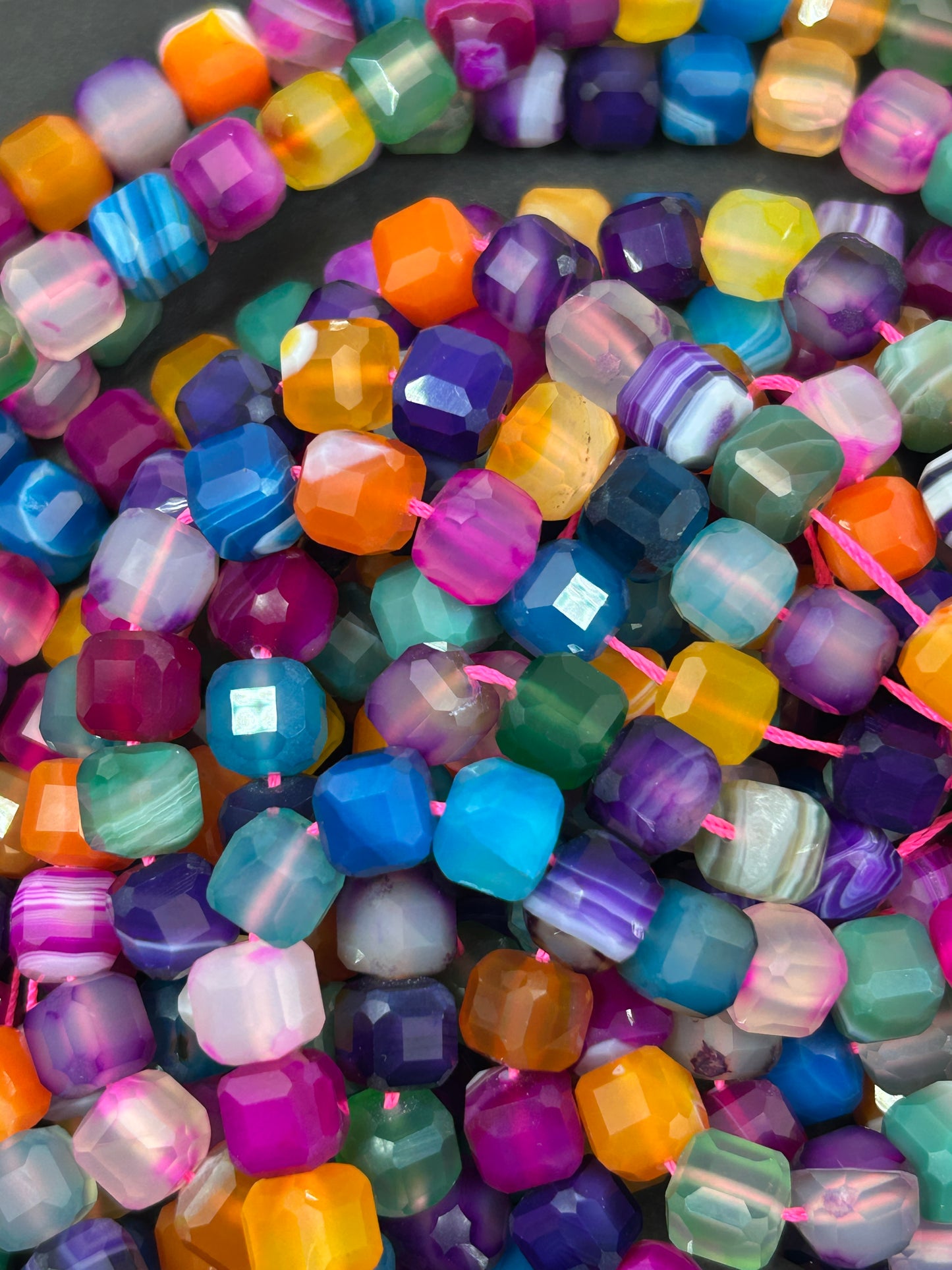 AAA Natural Mixed Botswana stone bead. Faceted 8mm cube shape bead. Beautiful multicolor gemstone bead. High quality bead!