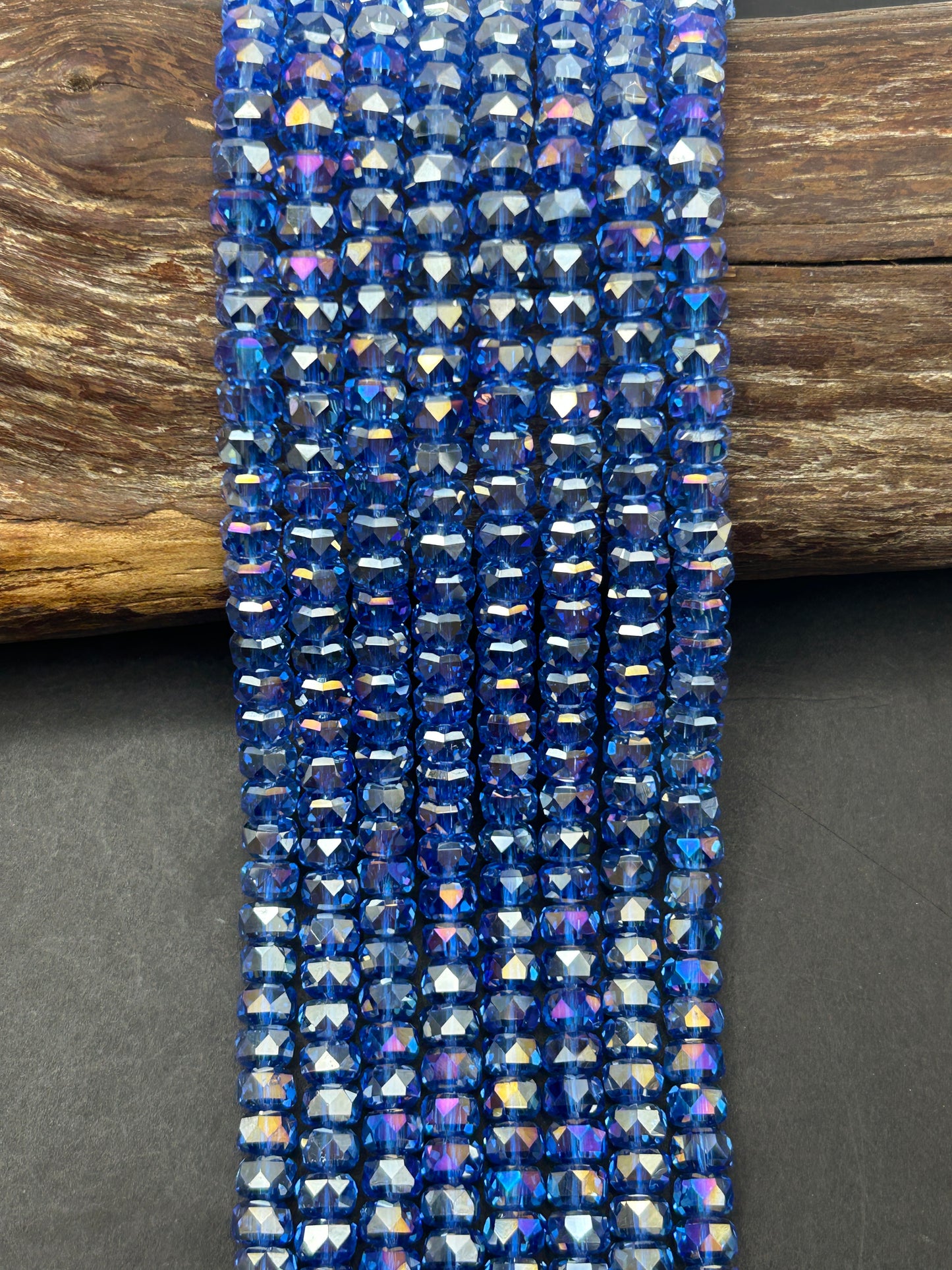 Natural Mystic Crystal Glass Faceted Rondelle 5x8mm Beautiful Deep Blue Color Handmade Jewelry Loose Bead Loose Gemstone Full Strand 15.5"